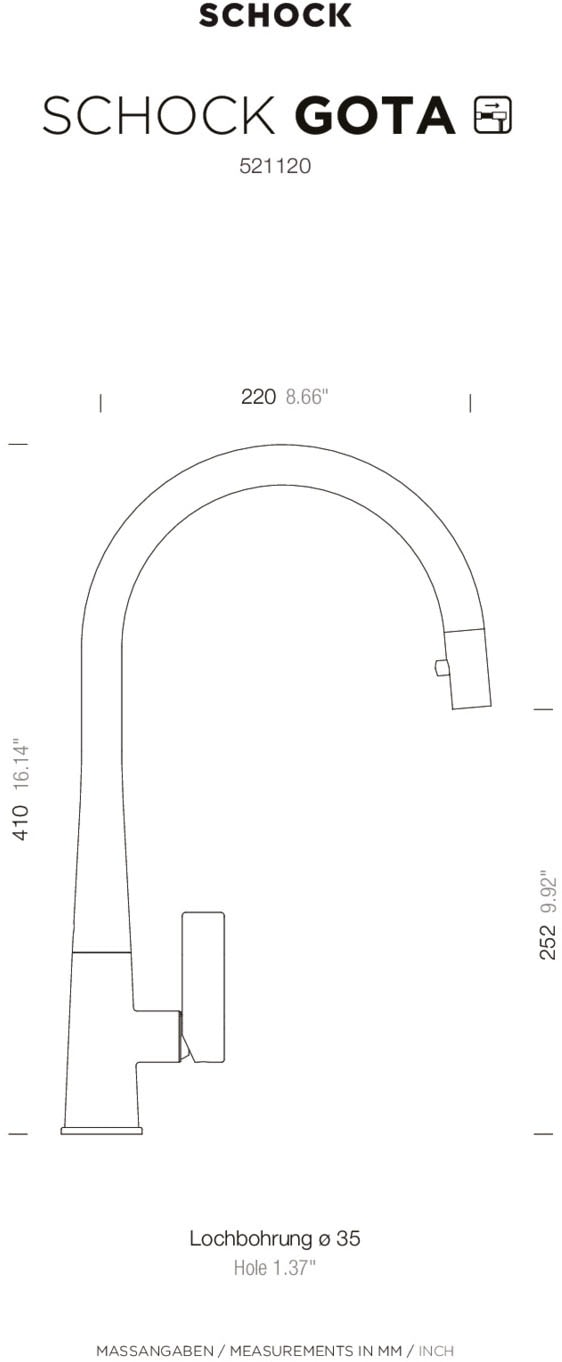 Schock Robinetterie de cuisine »Gota« ausziehbarer Auslauf, Rückflussverhinderer, Schwenkbereich 360°