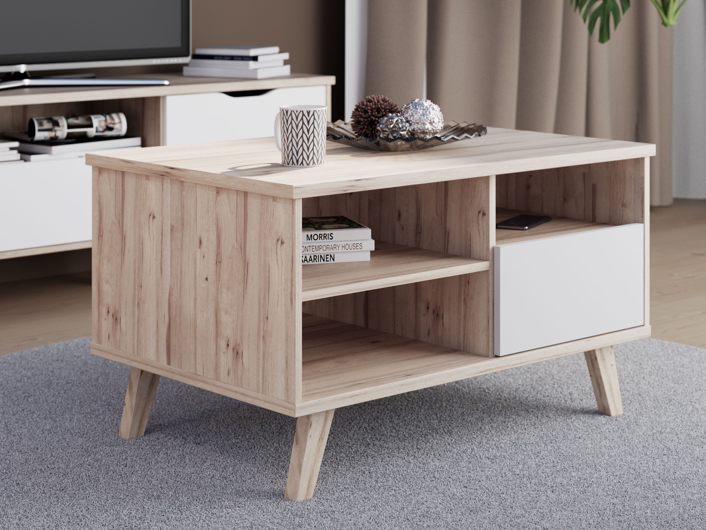 FORTE Couchtisch »Vankka Coffee Table« B/H/T 90/51,8/60 cm,  90 x 60 cm Schublade, offen Fächer, Stauraun