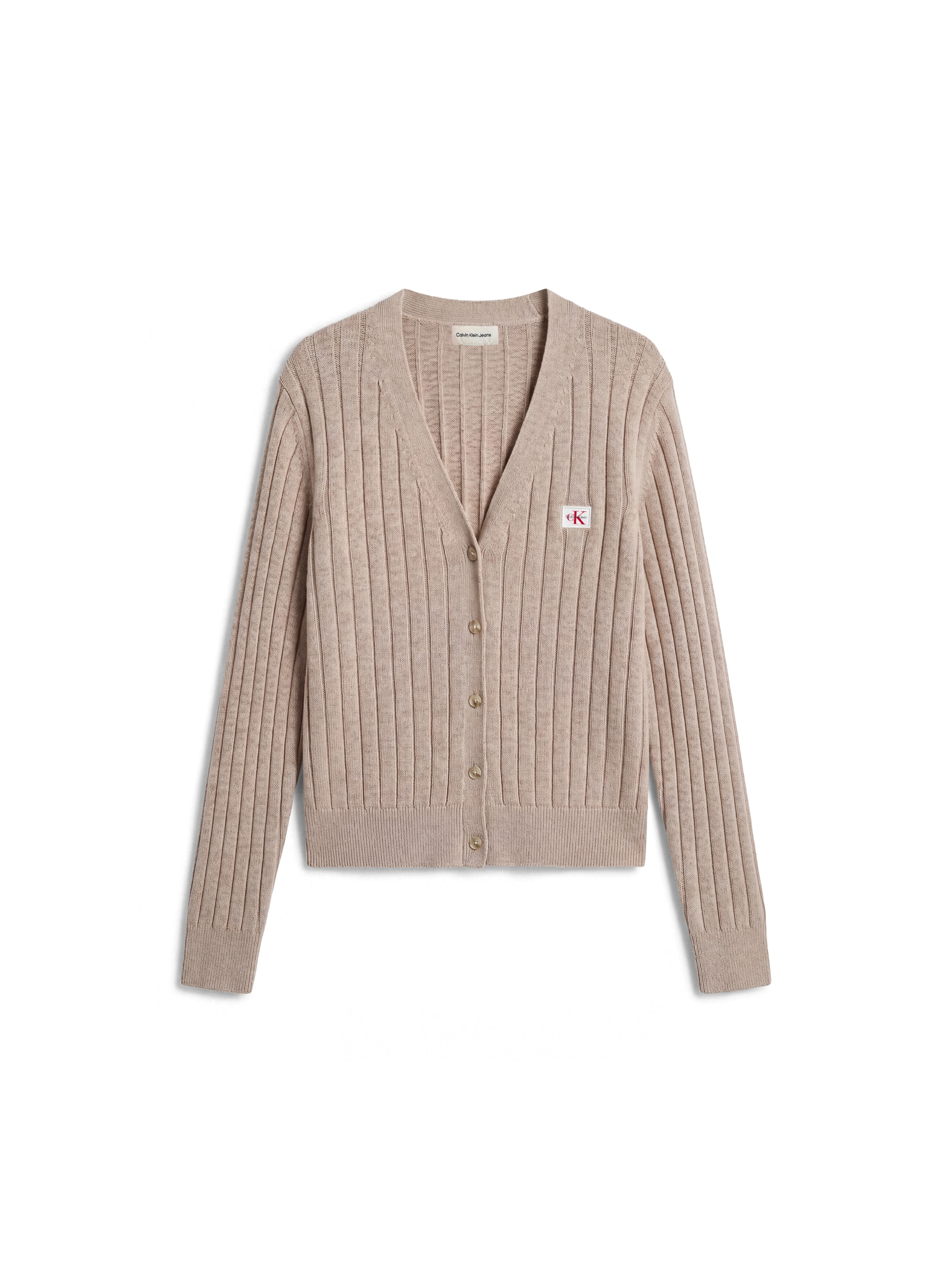 Calvin Klein Jeans Pull col V »WOVEN LABEL CARDIGAN« coupe régulière avec col en V