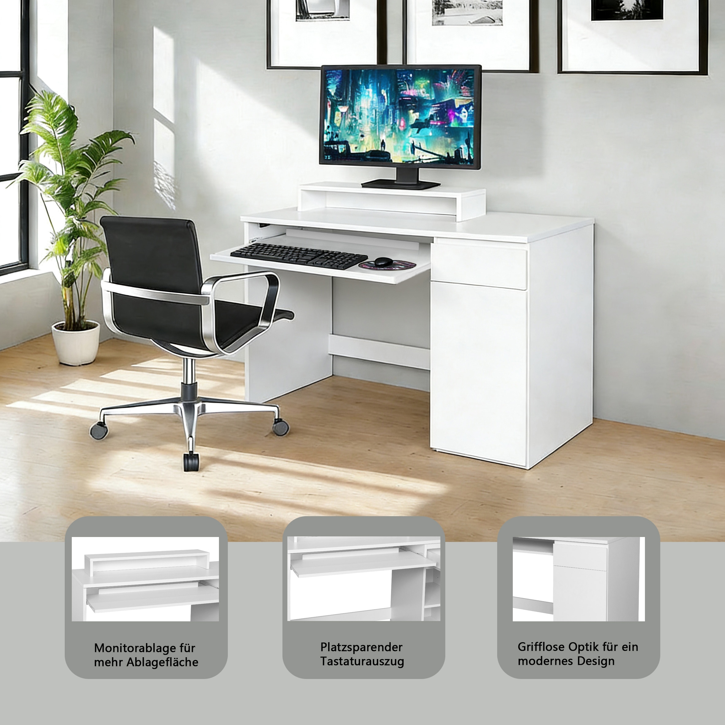 GOODproduct Schreibtisch »Jarvie« mit Tastaturauszug, mit Monitoraufsatz, mit Schublade