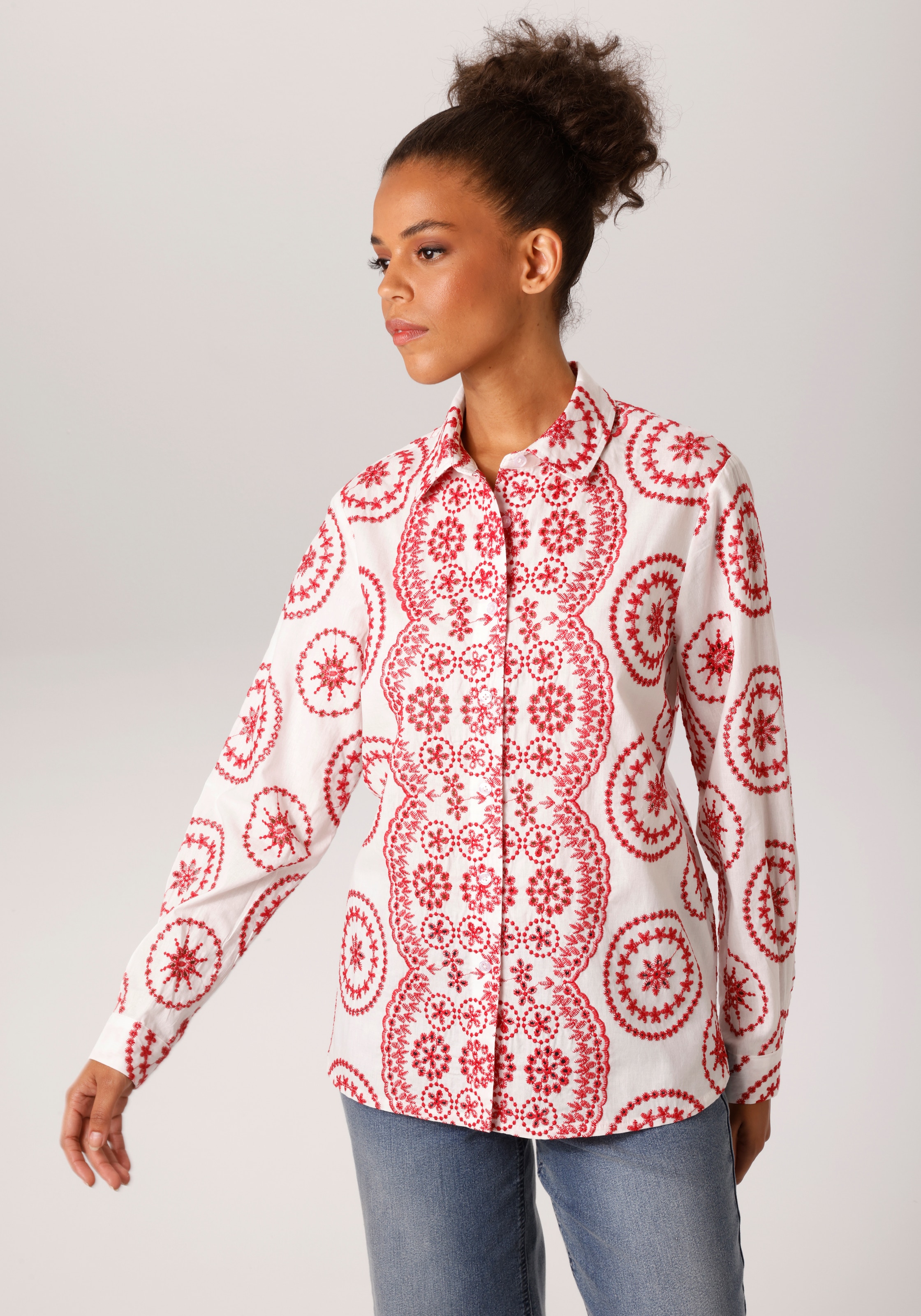 Aniston CASUAL Hemdbluse mit Lochmuster und Stickereien aufwändig verziert - NEUE KOLLEKTION