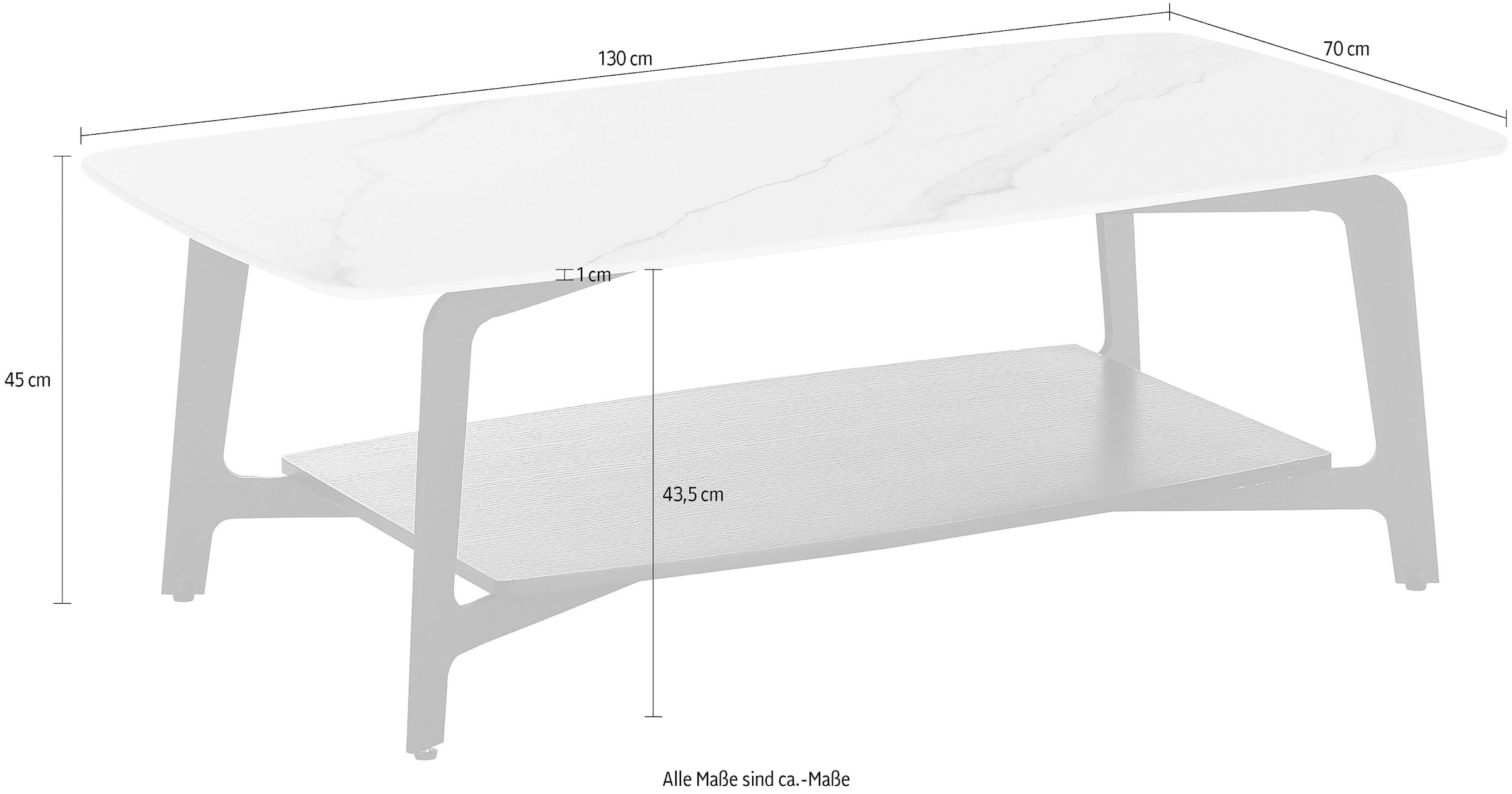 Stolkom Couchtisch »Isa«, 130 cm Keramik weiss marmoriert