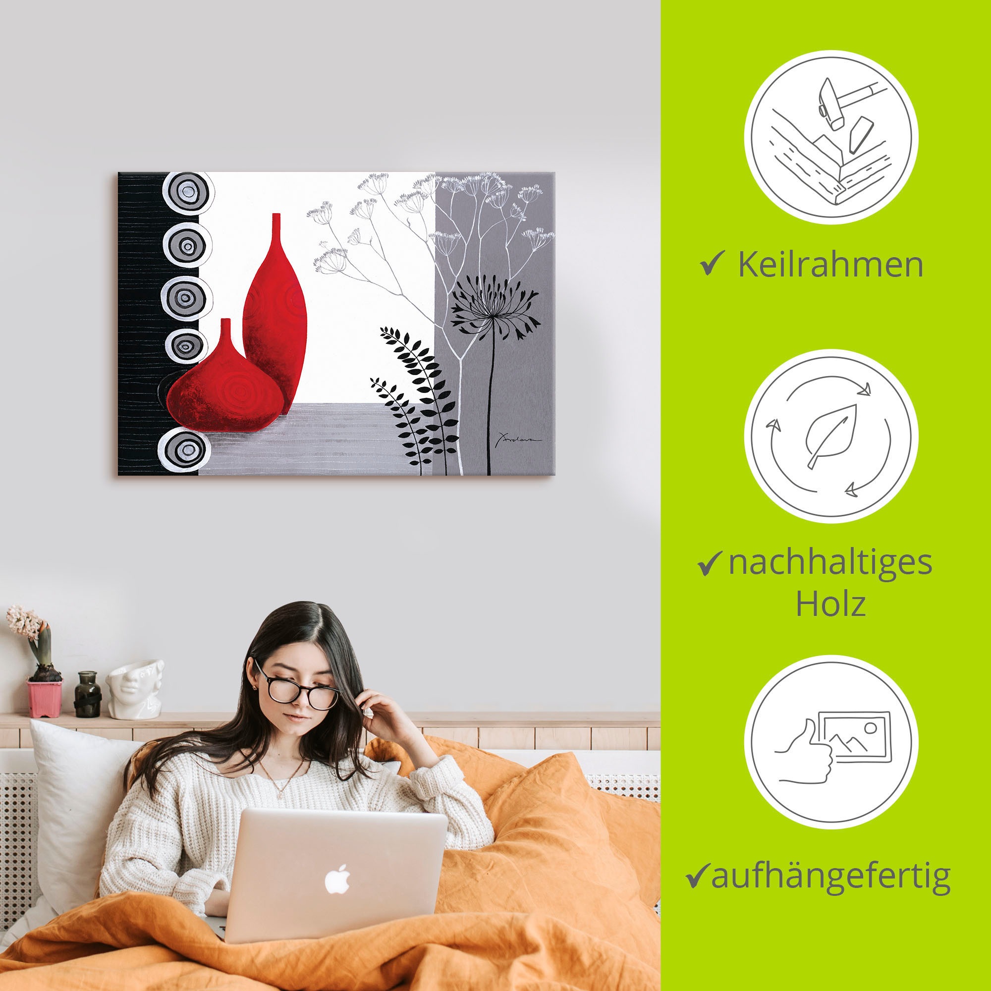 Artland Wandbild »Rote Vasen«, Vasen & Töpfe, (1 St.), als Leinwandbild, Poster in verschied. Grössen