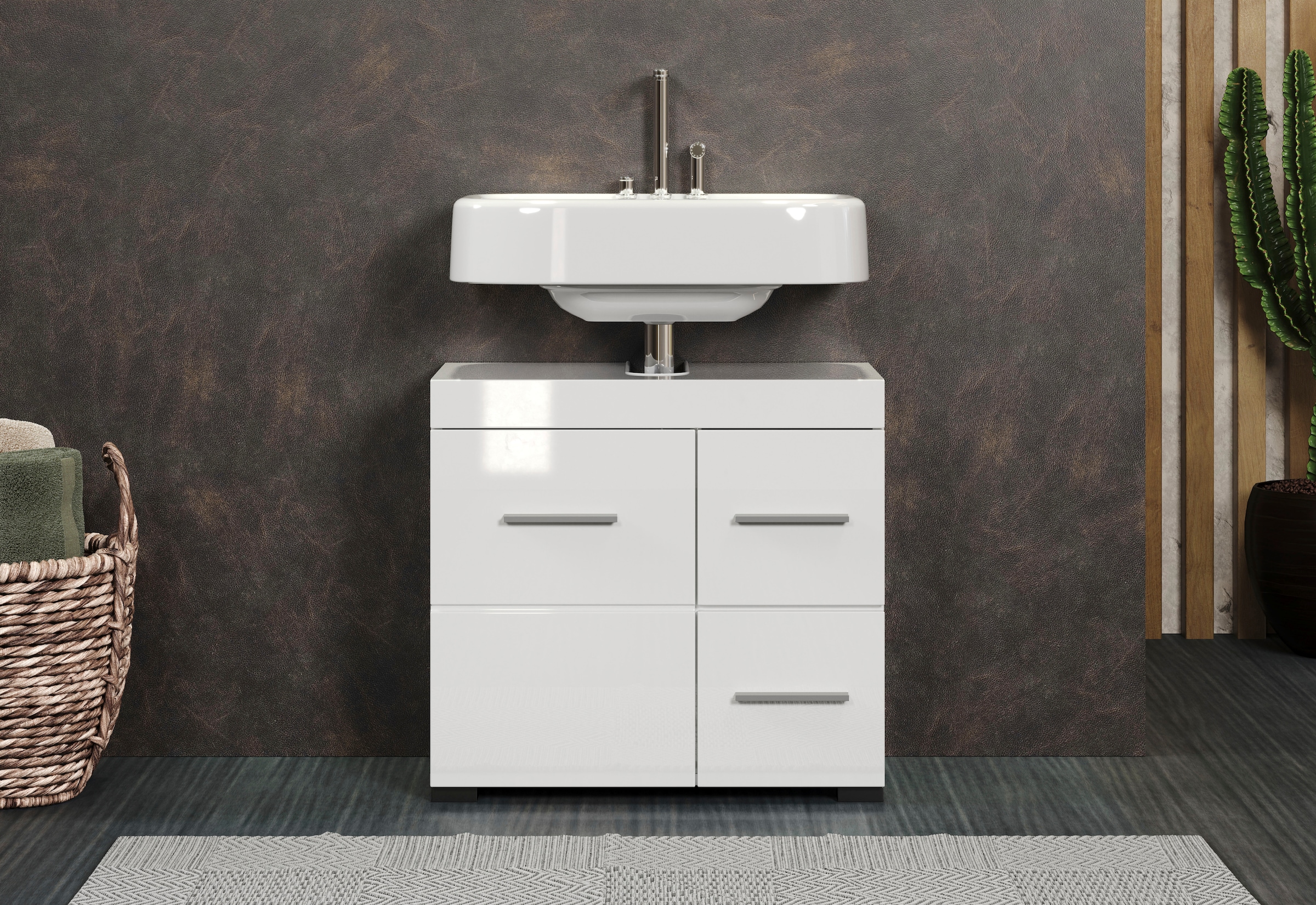 Image of welltime Waschbeckenunterschrank "Avena" 1 Stk. tlg. Badezimmerschrank mit Tür & Schubkästen – (B/T/H) 60/34/56 cm