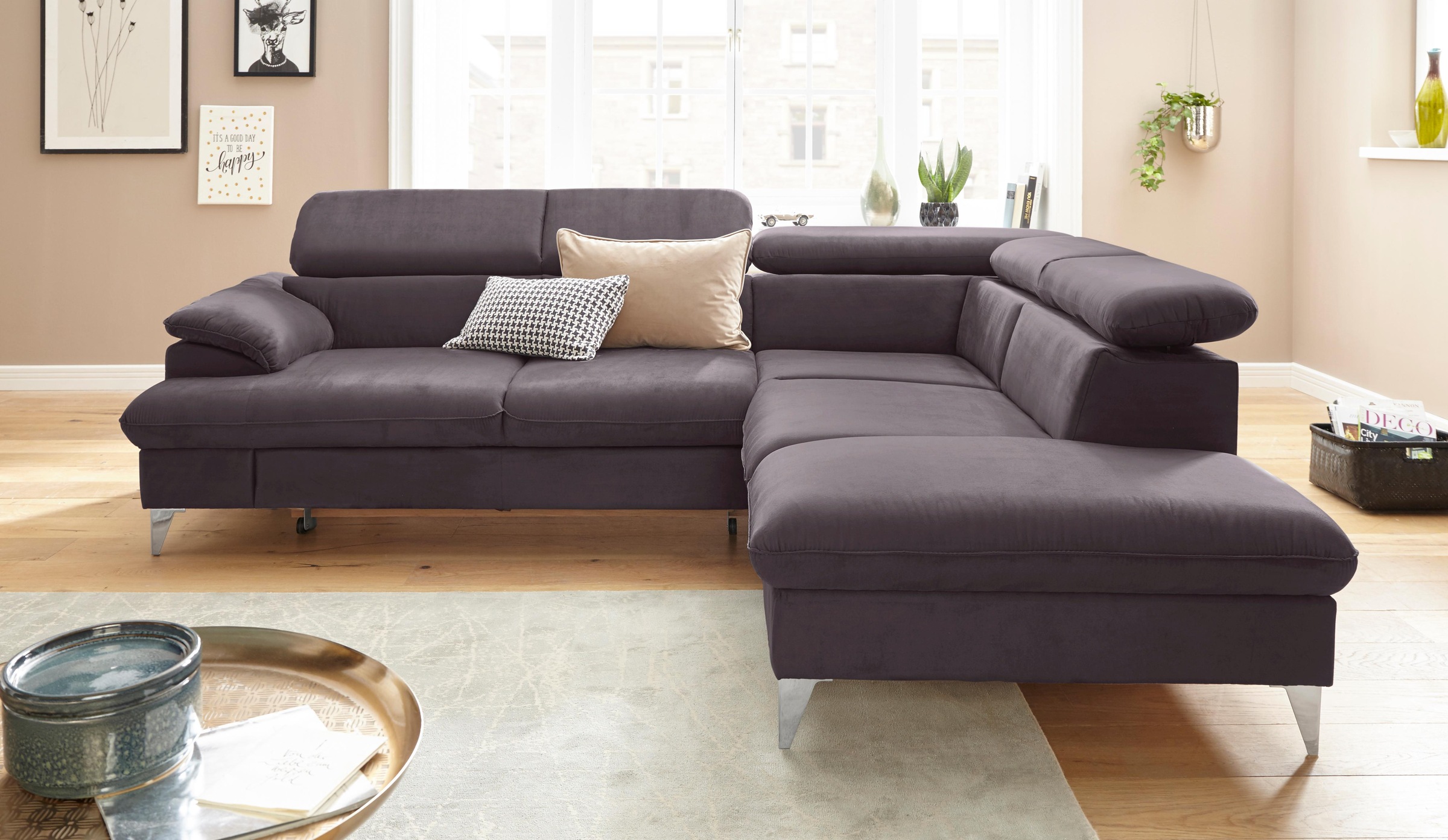 COTTA Ecksofa »Caluso L-Form«, mit Kopfteilverstellung, wahlweise mit Bettfunktion & Bettkasten