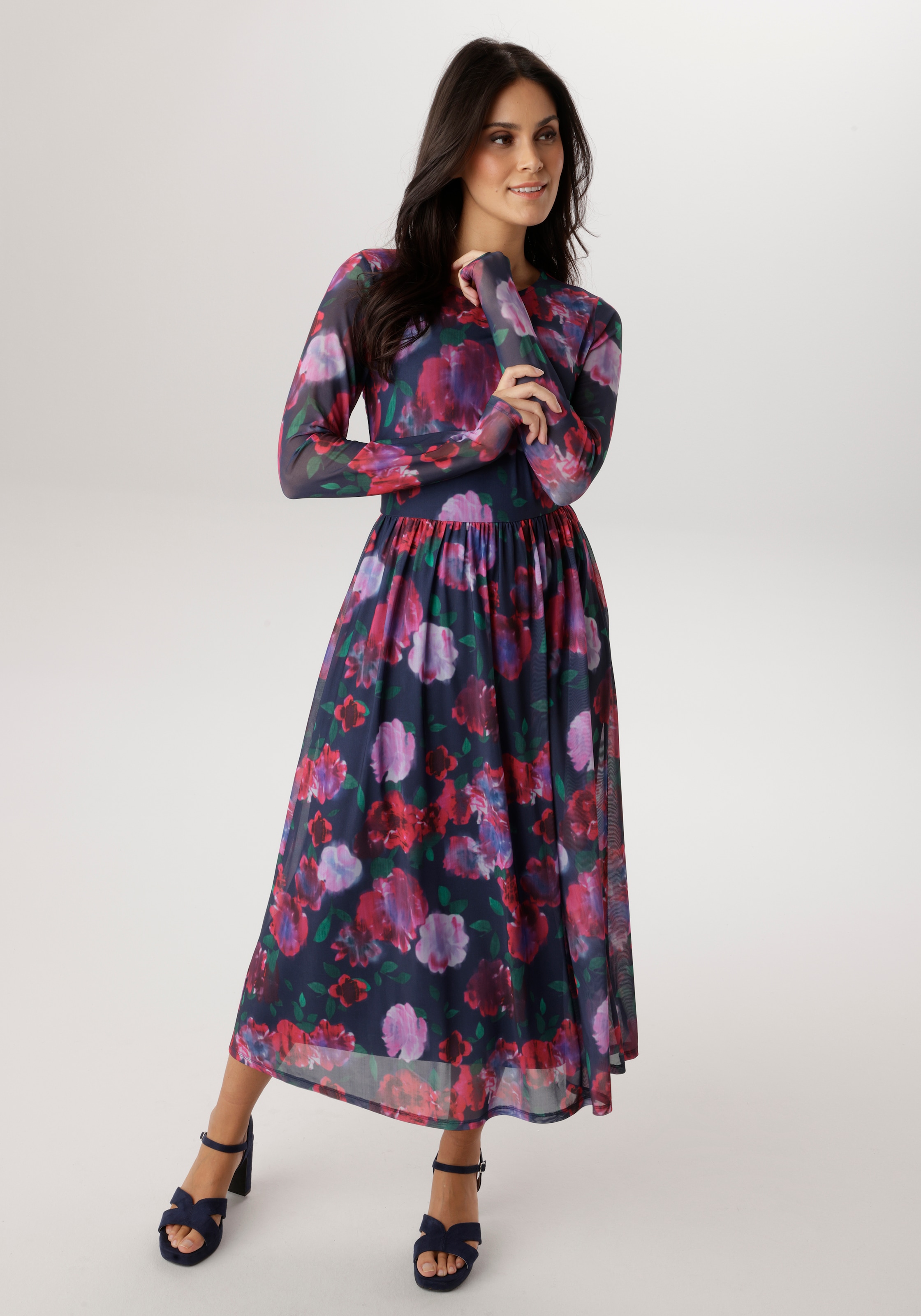 Image of Aniston SELECTED Midikleid in Mesh-Qualität und floralem Batik-Musterung - NEUE KOLLEKTION