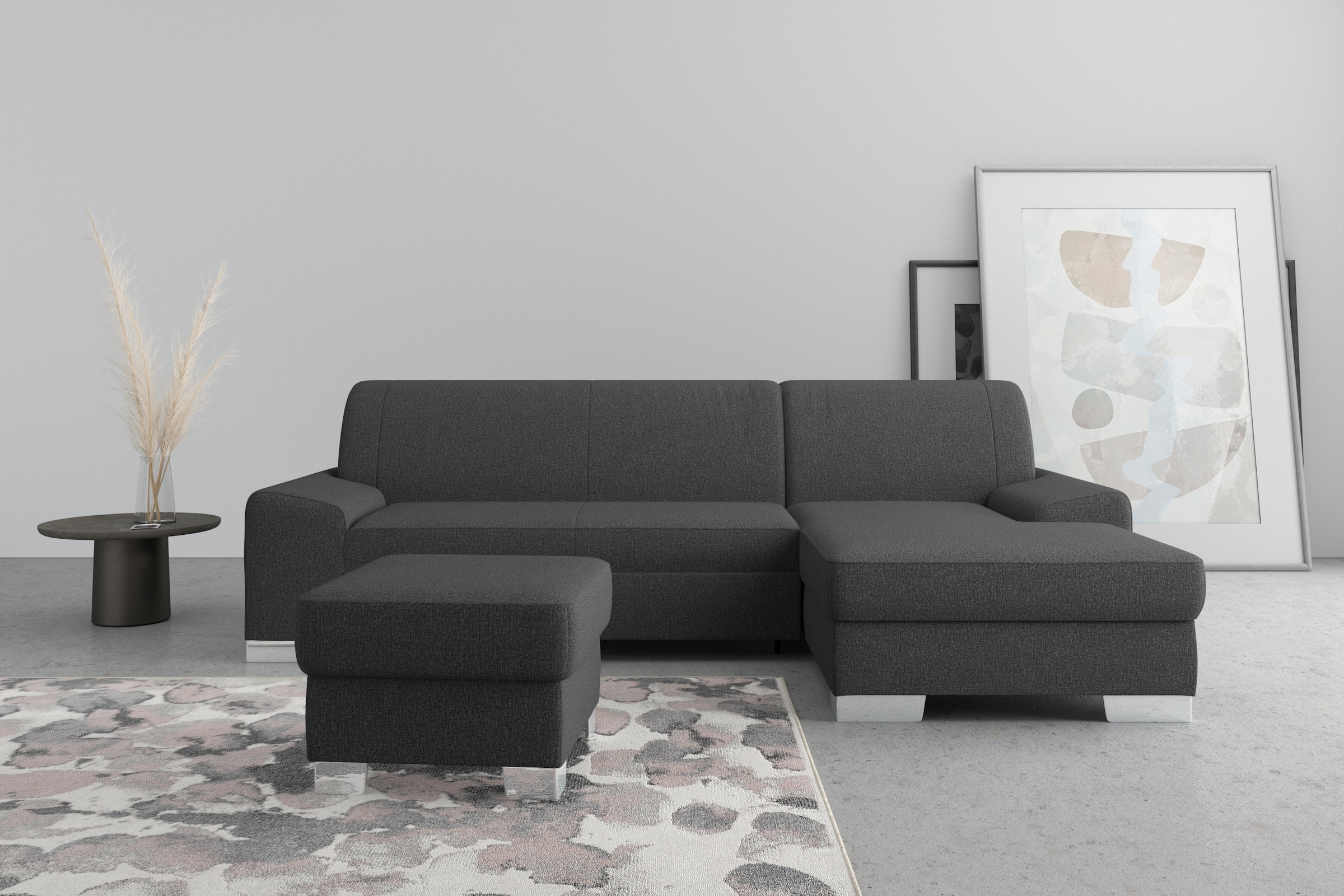 Image of DOMO collection Ecksofa "Anzio L-Form, whlw. Bettfunktion, Federkern, hochwertig, Breite 271 cm" Mit Bettfunktion, Recamiere rechts, Feinstruktur, anthratzit