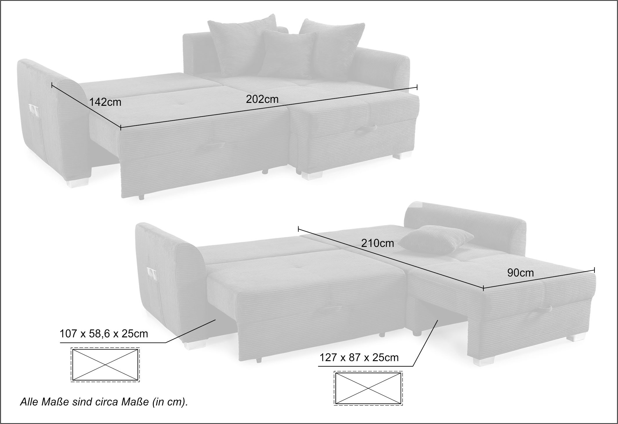 Jockenhöfer Gruppe Ecksofa »Boomer L-Form, B: 236 cm« mit Bettfunktion, Bettkasten & Zierkissen, 2 separate Liegeflächen