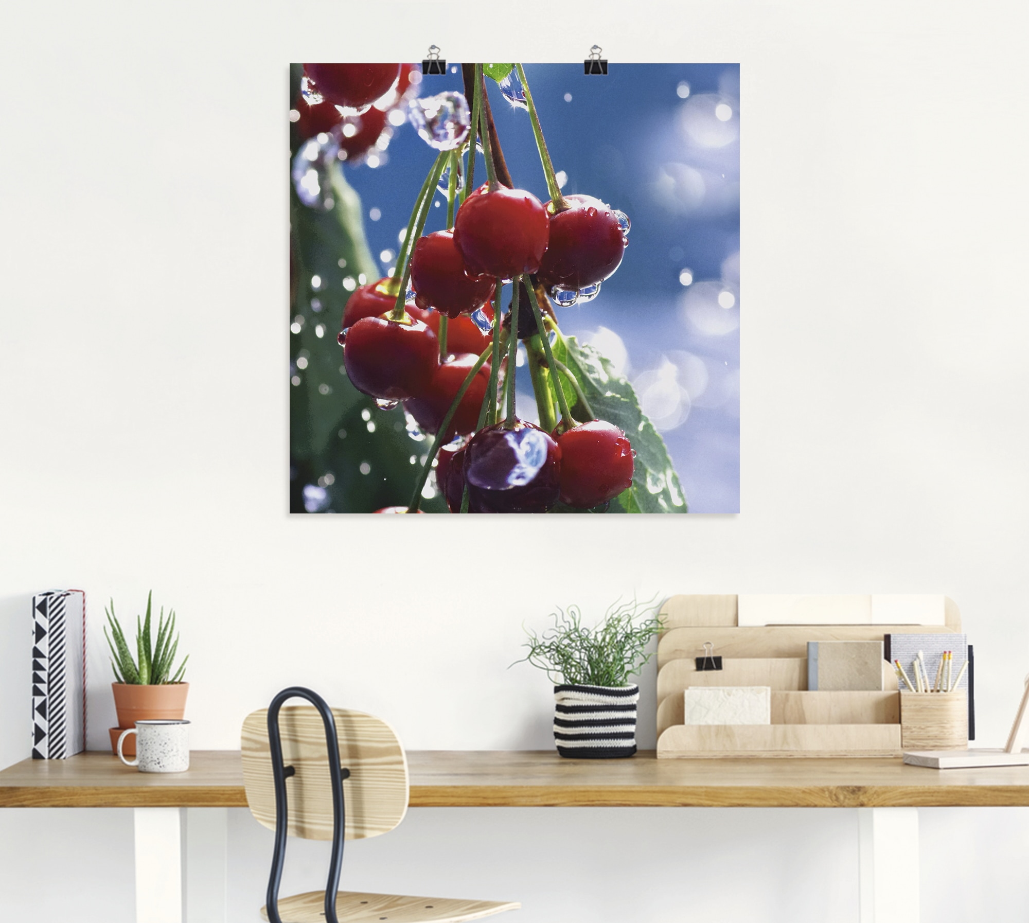 Artland Poster »Rote Kirschen im Sommerregen«, Lebensmittel, (1 St.), als Alubild, Leinwandbild, Wandaufkleber oder Poster in versch. Grössen