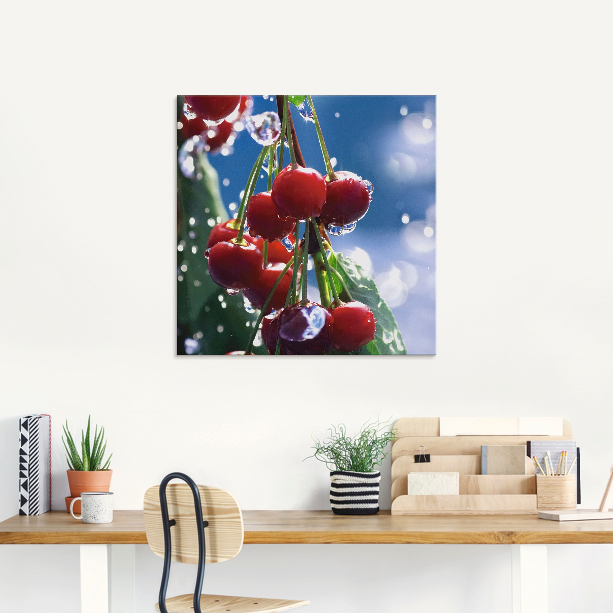 Artland Glasbild »Rote Kirschen im Sommerregen«, Lebensmittel, (1 St.), in verschiedenen Grössen