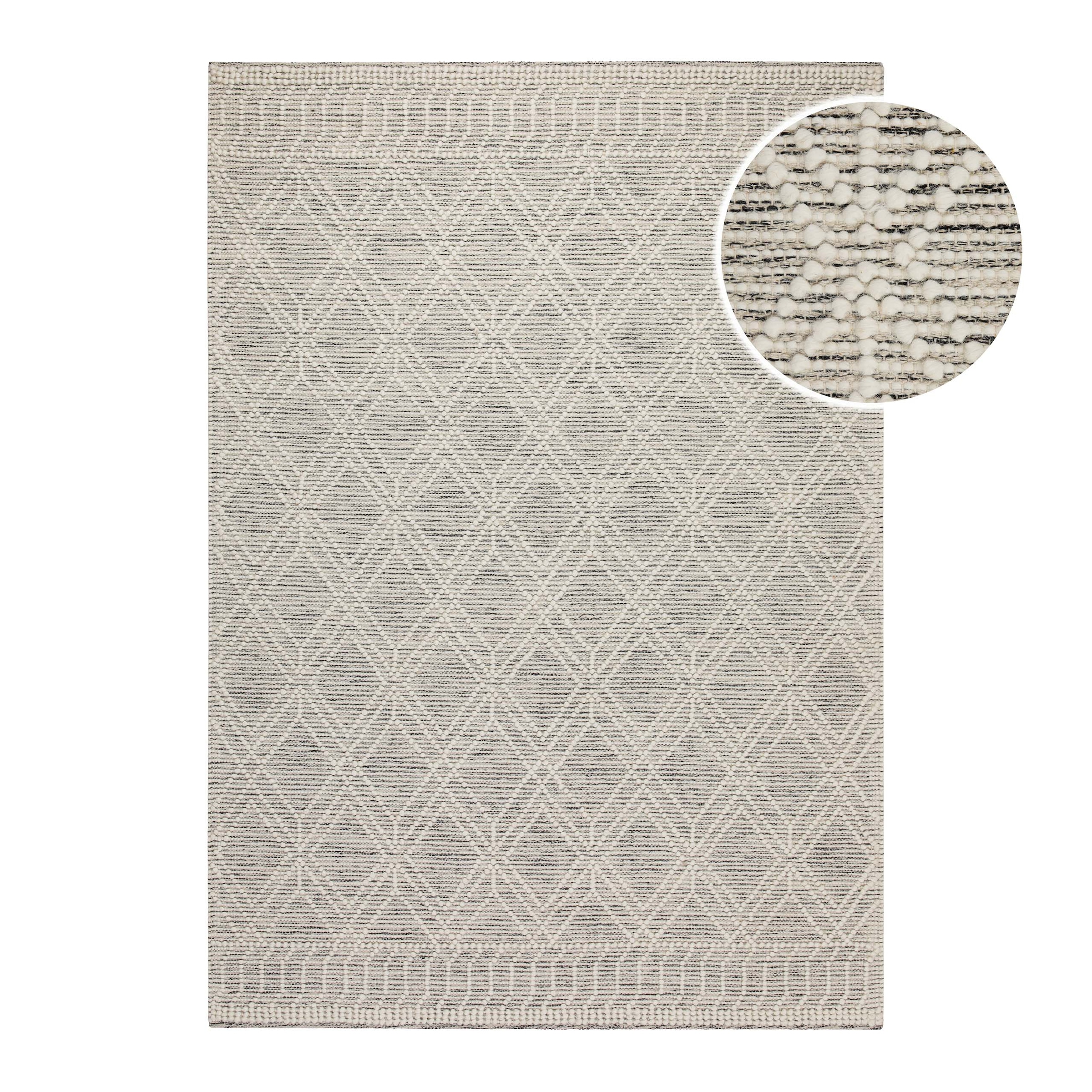 GOODproduct Teppich »Eleena« rechteckig 8 mm Höhe 70% Wolle, handgewebt, Raute, Hoch-Tief, Wohnzimmer, Naturfaser