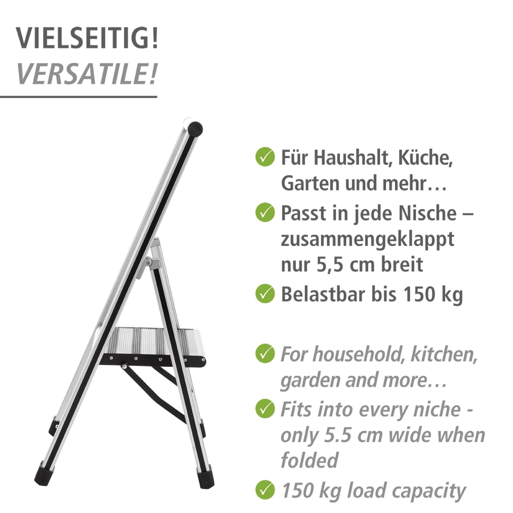 WENKO Trittleiter »Modell Alu-Design«, Klapptritt Leiter, rutschsichere XXL-Stufen, klappbar, bis 150 kg