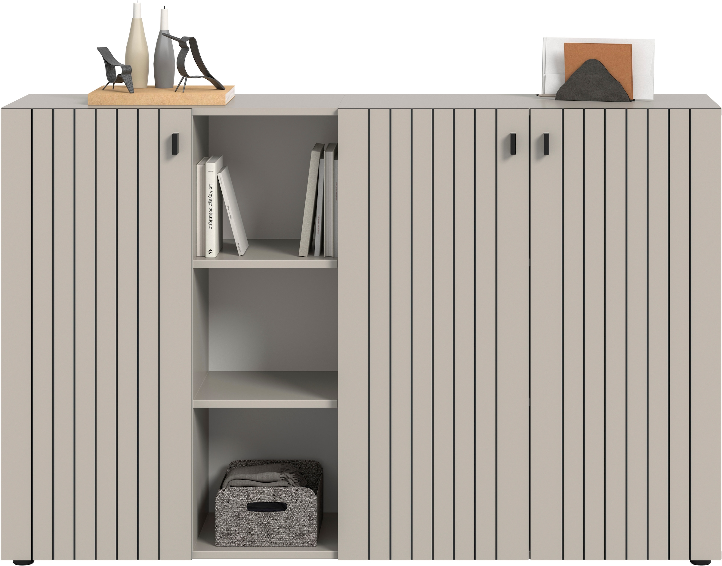 Home affaire Schuhschrank »TATIO, Breite 150 cm, Rillenoptik, offene Fächer, 3 Türen« 1 Stk. tlg. Garderobenschrank, Flurkommode, Kommode, Schuhschrank