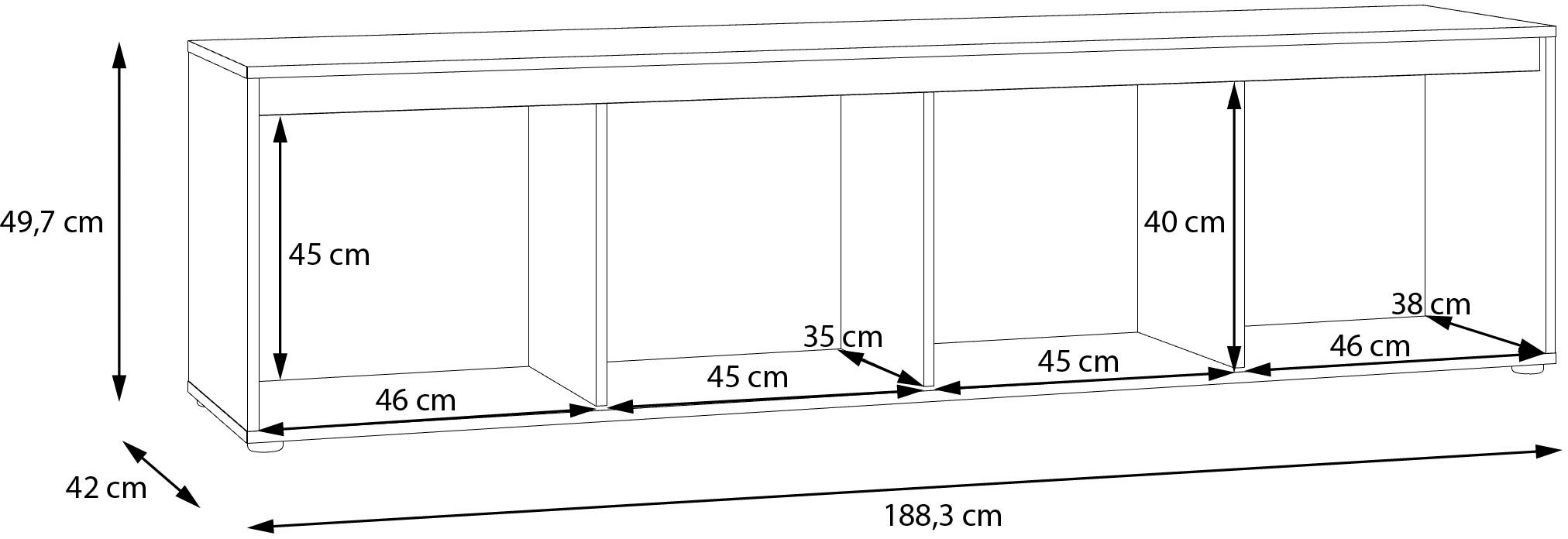 FORTE Lowboard »TV-Board gross Breite ca 190 cm« B/H/T 188,3/49,7/42 cm,  grifflose Front, viel Stauraum,