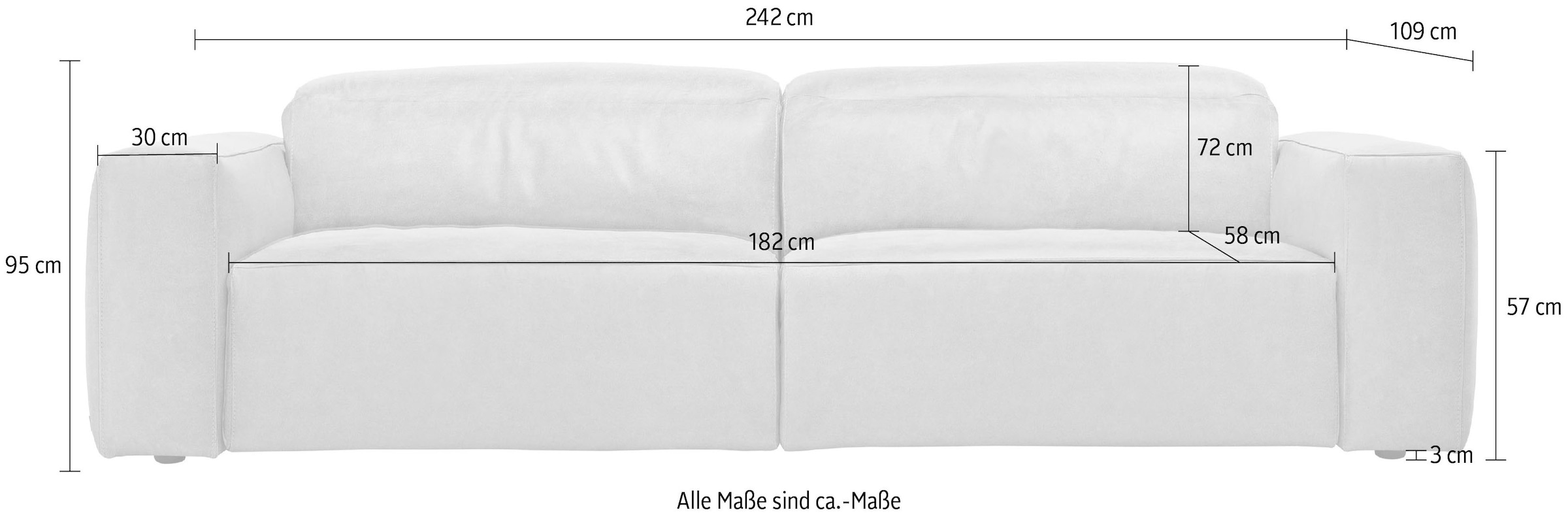 Egoitaliano 2,5-Sitzer »Beverly, Designsofa mit erstklassigem Sitzkomfort und tollen Details« Breite 242 cm, verstellbare Kopfteile