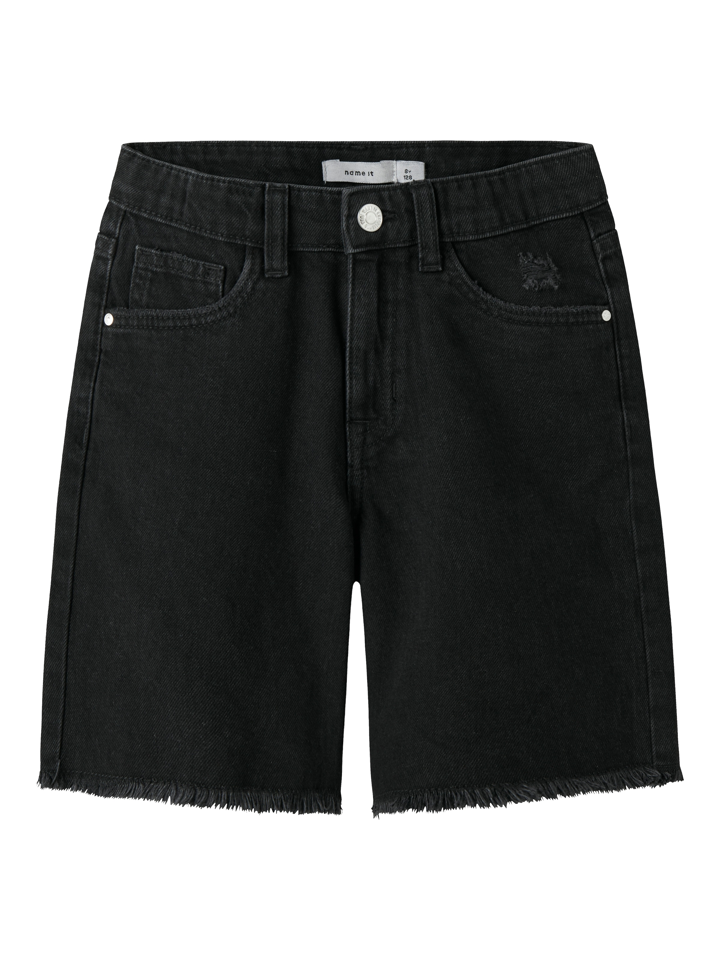 Image of Name It Jeansbermudas "NKFBELLA HW WIDE DNM SHORTS 1488-BE NOOS" Baumwolle, ausgefranster Saum
