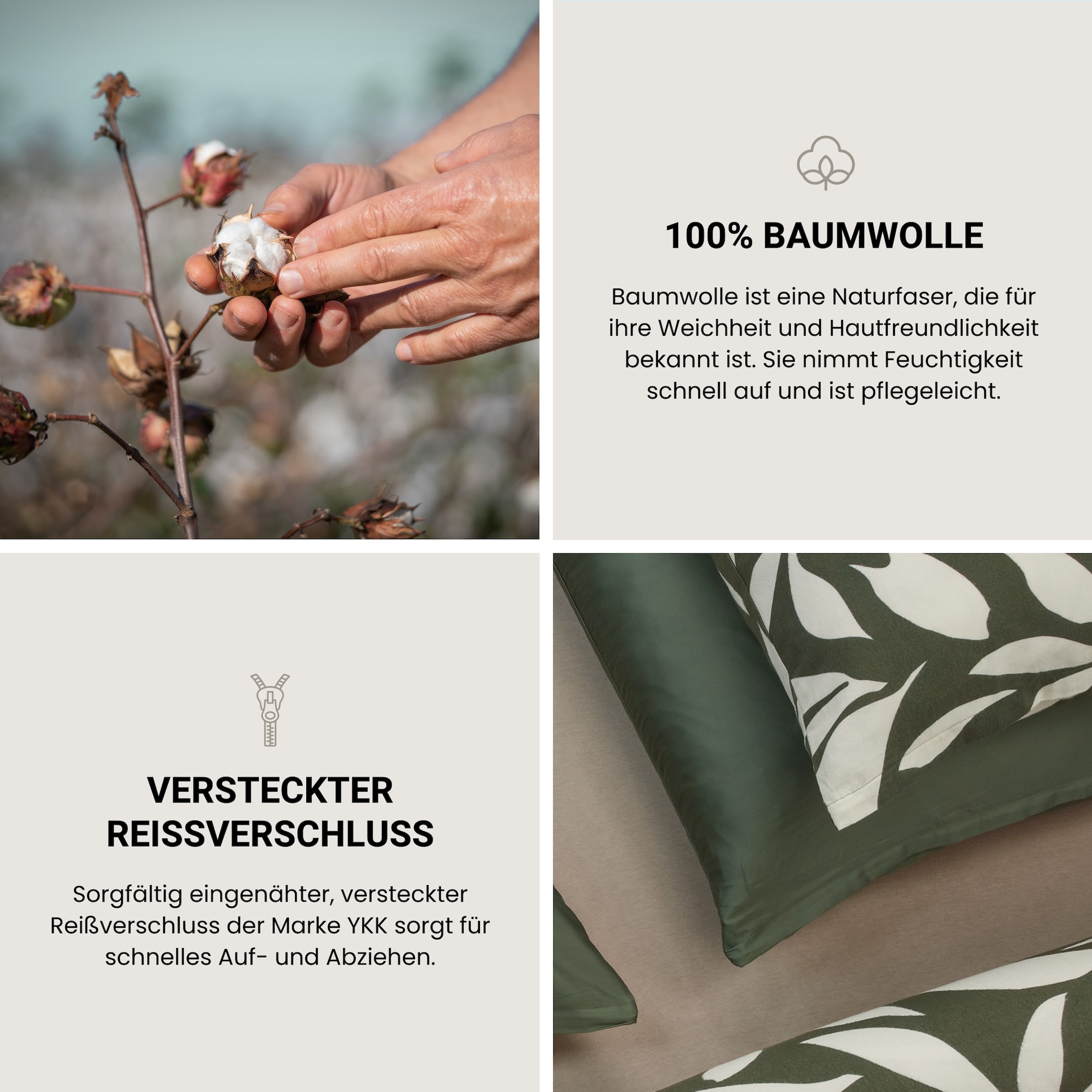 Schiesser Linge de lit »Leaf aus weichem Baumwollflanell mit floralem Muster« 2 cuis Made in Green