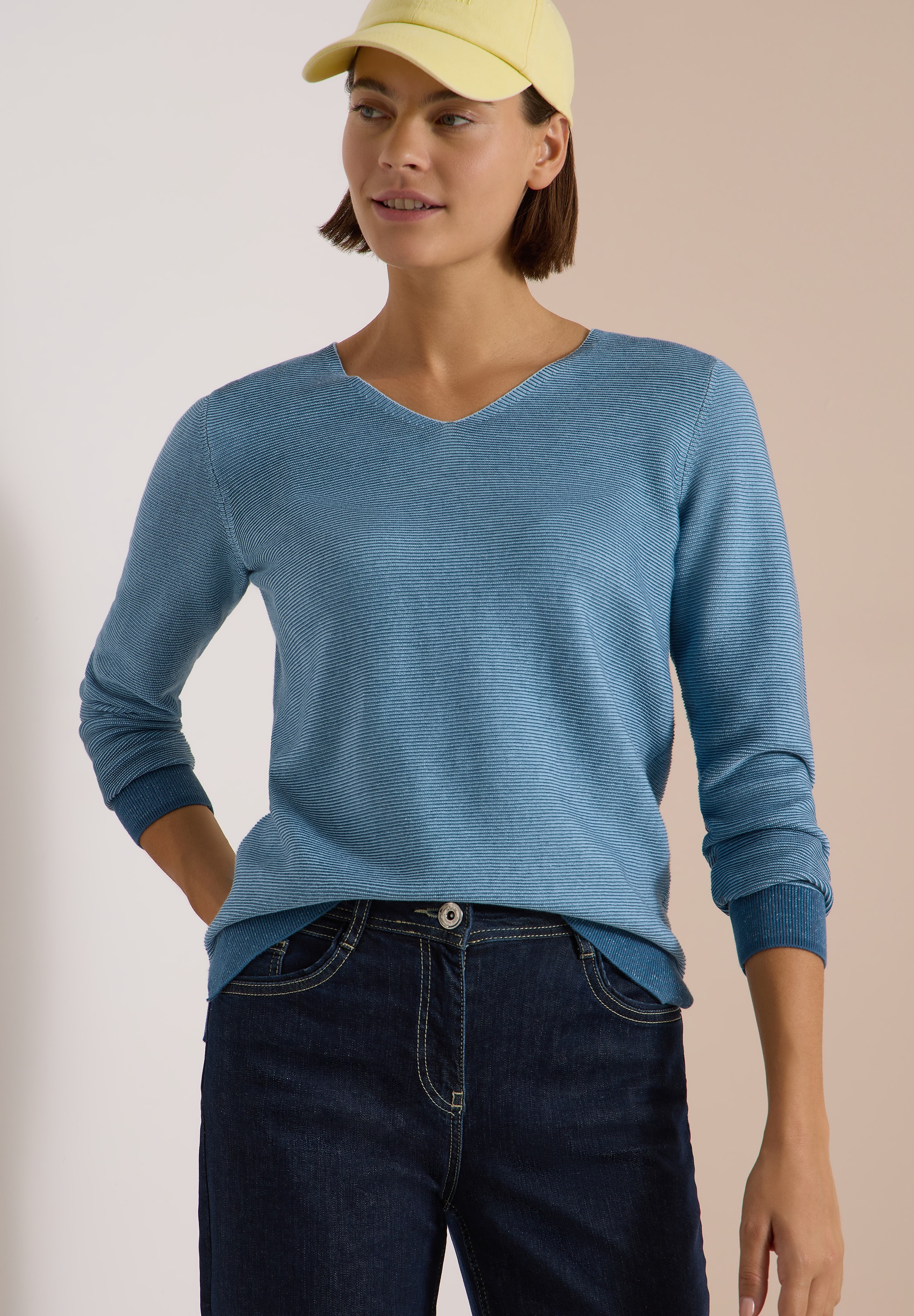 Cecil Strickpullover im Two-Tone-Look mit V-Neck