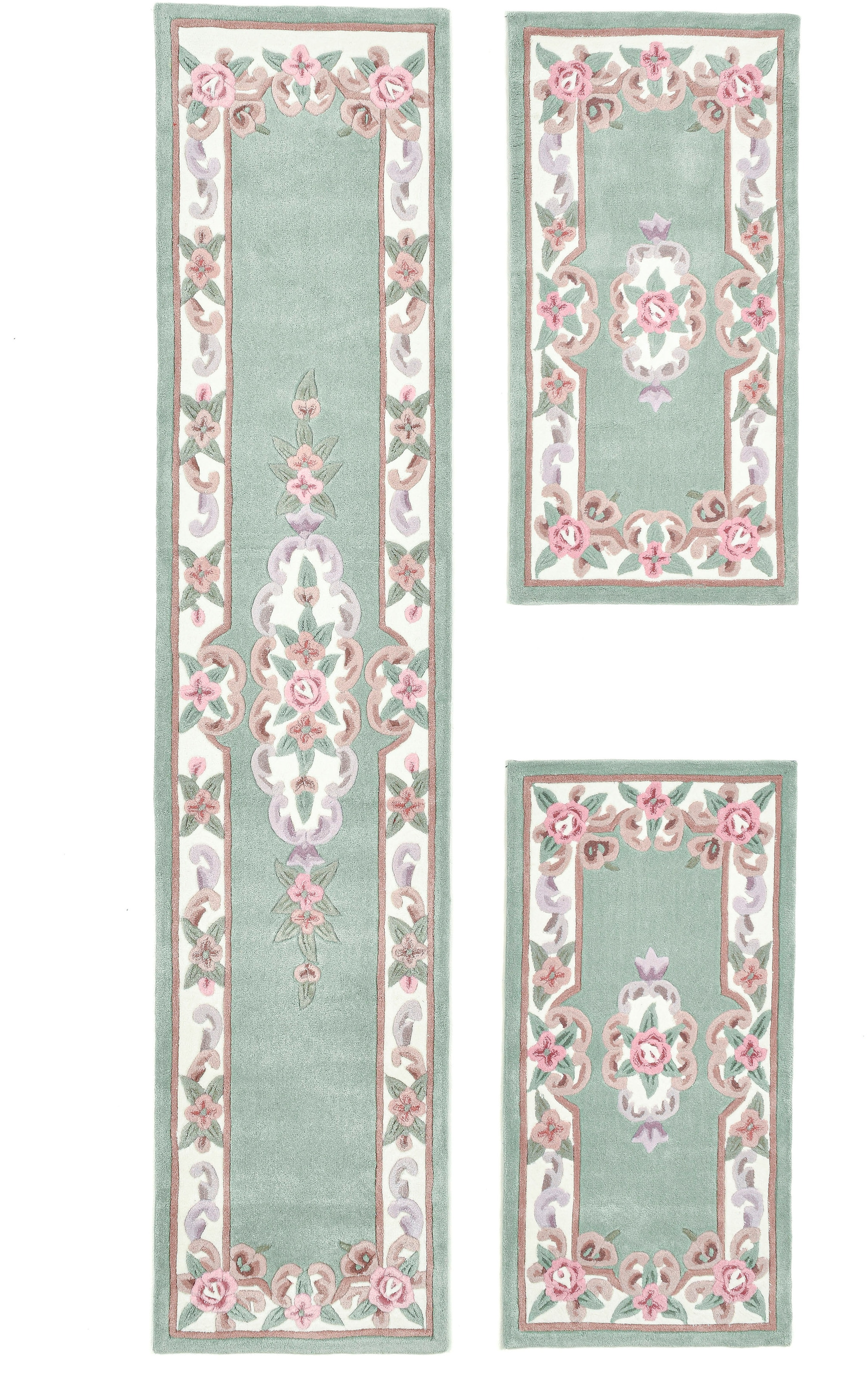 THEKO Bordure de lit »Ming« Höhe 14 mm 3 cuis tlg. Bettvorleger, Läufer-Set, hochwertiges Acrylgarn, florales Design