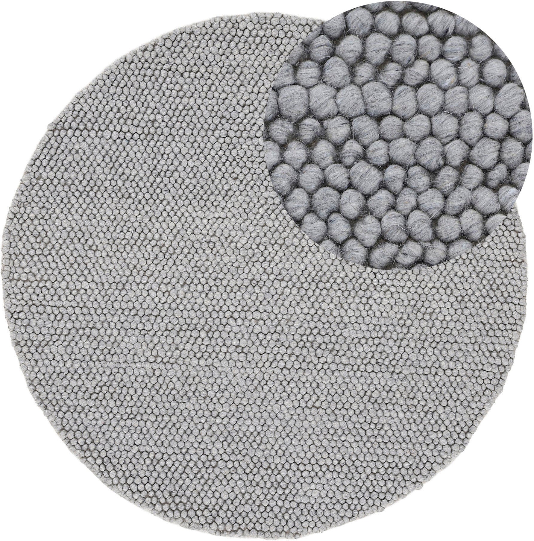 Image of carpetfine Teppich "Calo" rund 16 mm Höhe Handweb Teppich, Uni-Farben, meliert, handgewebt, 70% Wolle