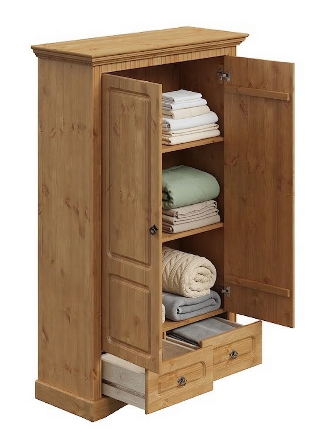 GOODproduct Wäscheschrank »Rustic« B/T/H: 94/39/150 cm,  aus massiver Kiefer, FSC®, schöne Kassettenoptik, mit Ringgriffen