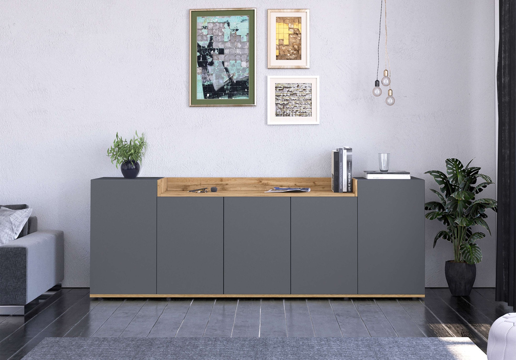 GOODproduct Buffet »BOLSENA, Kommode, Schrank,Lowboard mit 8 Fächer und offenes Ablagefach« 1 cuis tlg. stehend/hängend montierbar, Made in Italy, B/T/H: 200 × 35 × 71,2 cm