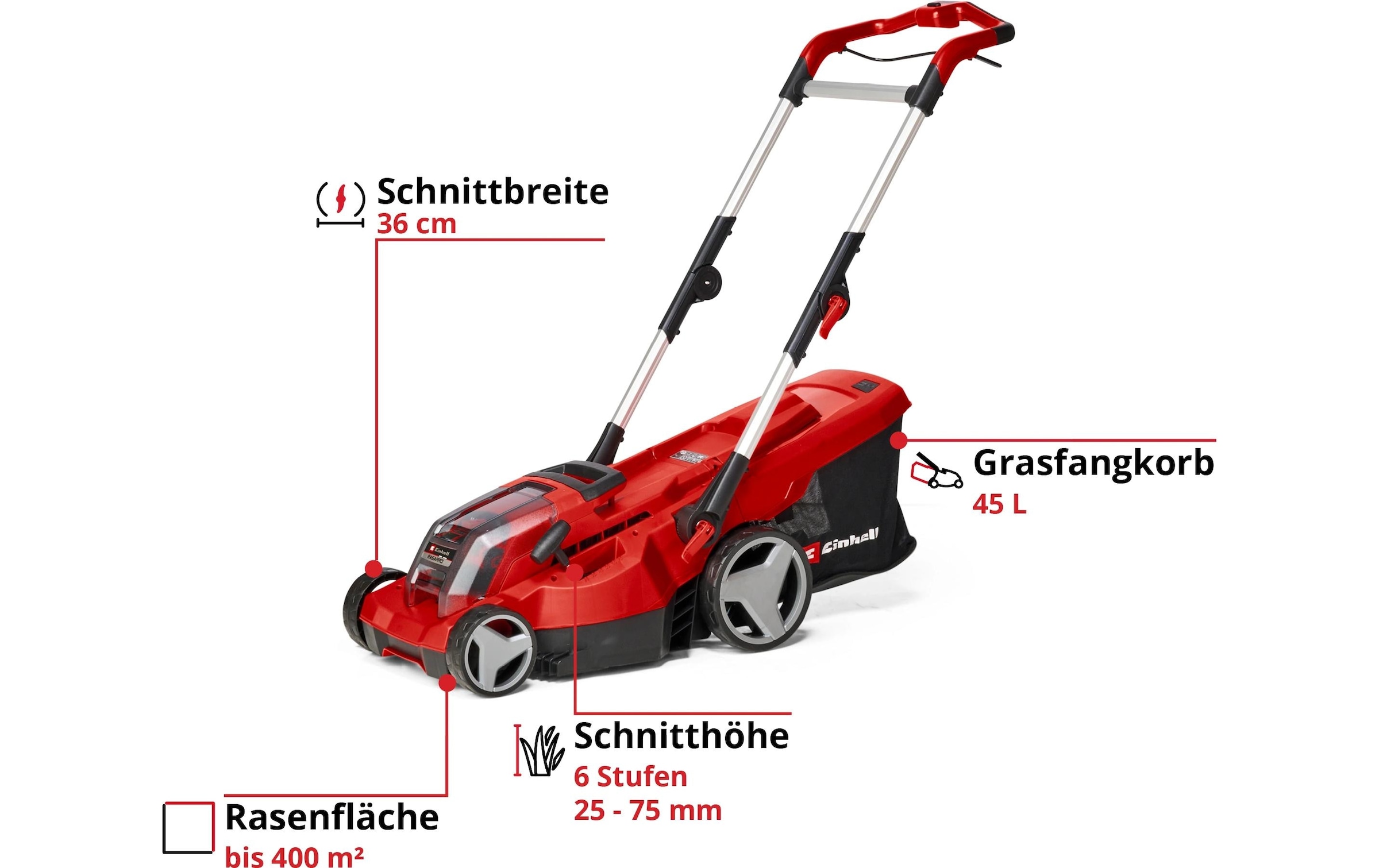 Einhell Akkurasenmäher »Akku-Rasenmäher RASARRO 36/36 Kit, 2 x 3.0Ah Plus«
