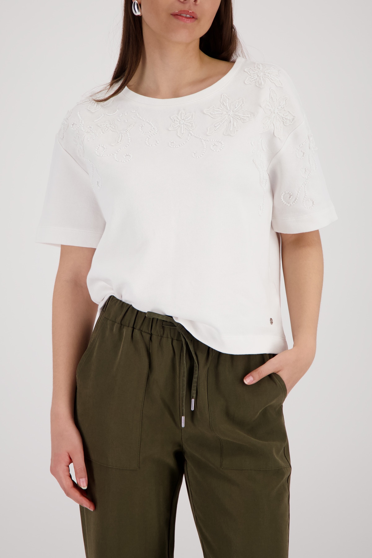 Image of Monari Sweatshirt "Sweatshirt Perlenschmuck", Regular fit mit Blumenstickerei