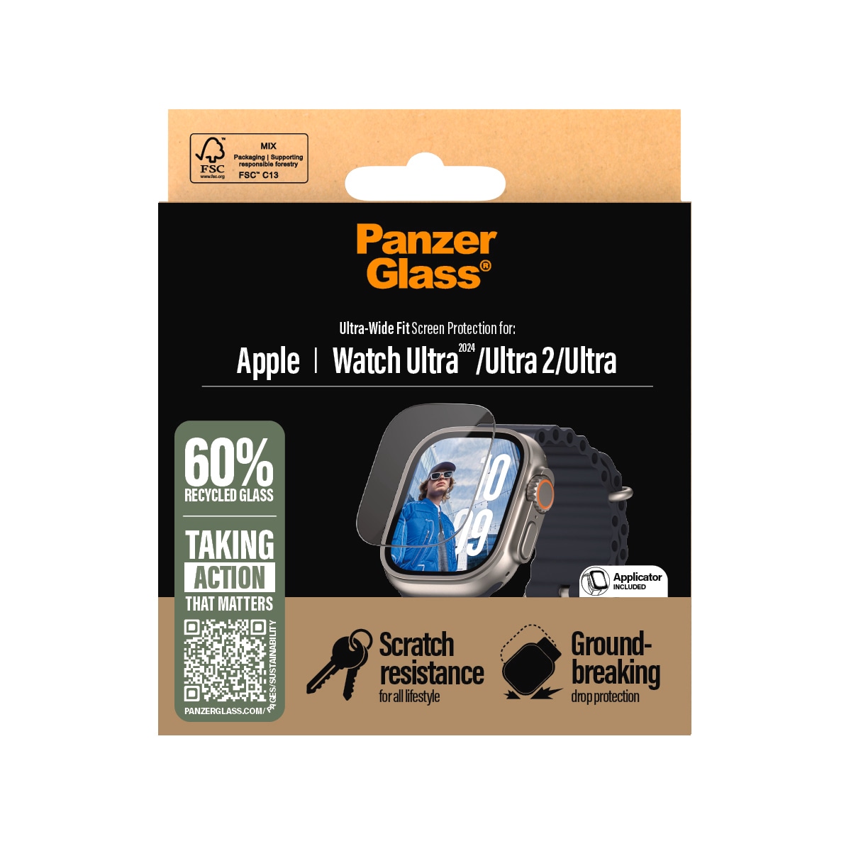 CARE by PanzerGlass Displayschutzglas »Ultra-Wide Fit Screen Protection«, für Apple Watch Ultra-Apple Watch Ultra 2, Displayschutzfolie, Schutzfolie, Bildschirmschutz, kratz- & stossfest