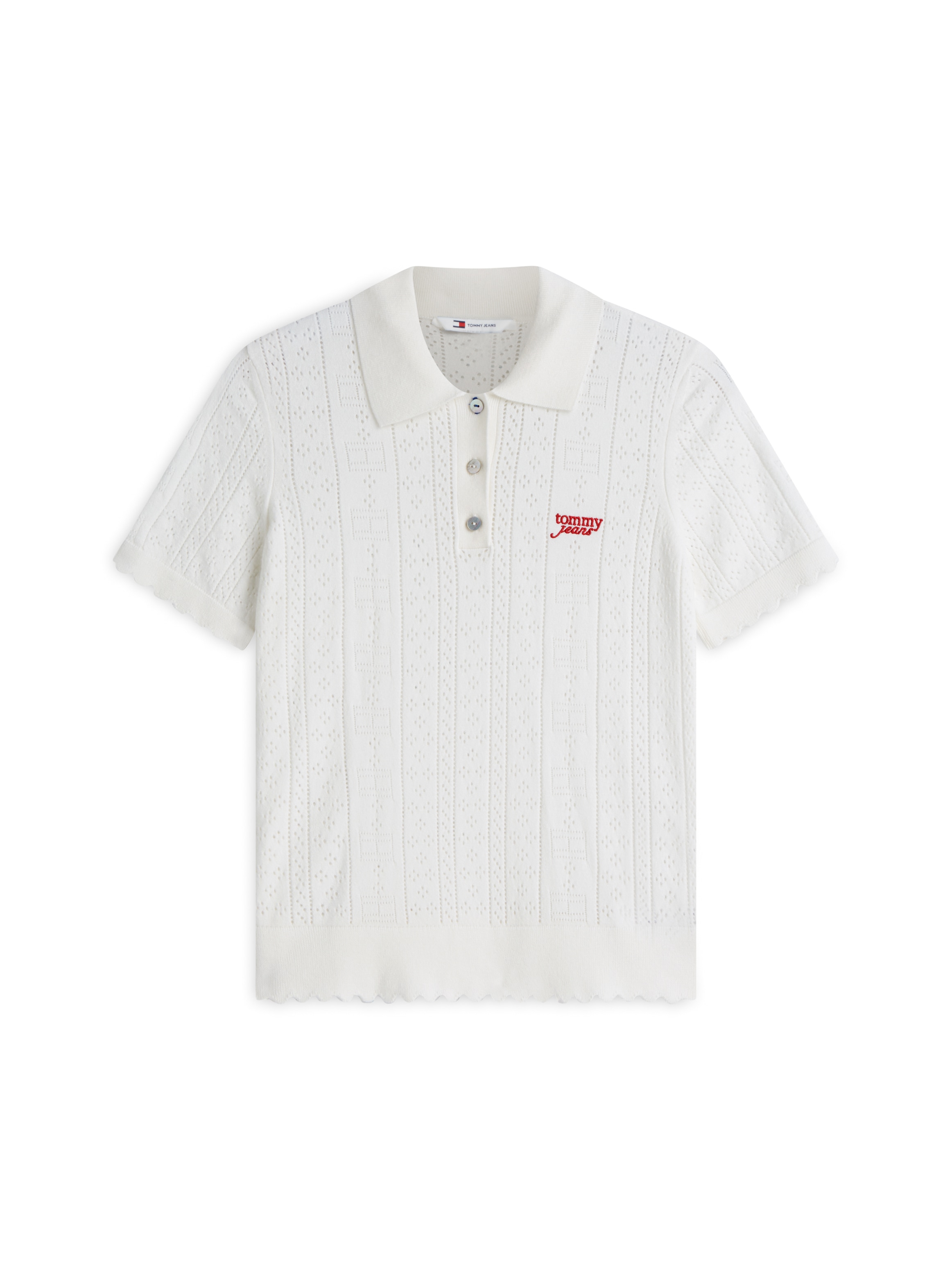 Tommy Jeans Pull à manches courtes »TJW POINTELLE POLO SWEATER« Viskosemischung, Pointelle Strickmuster, gewellte Säume