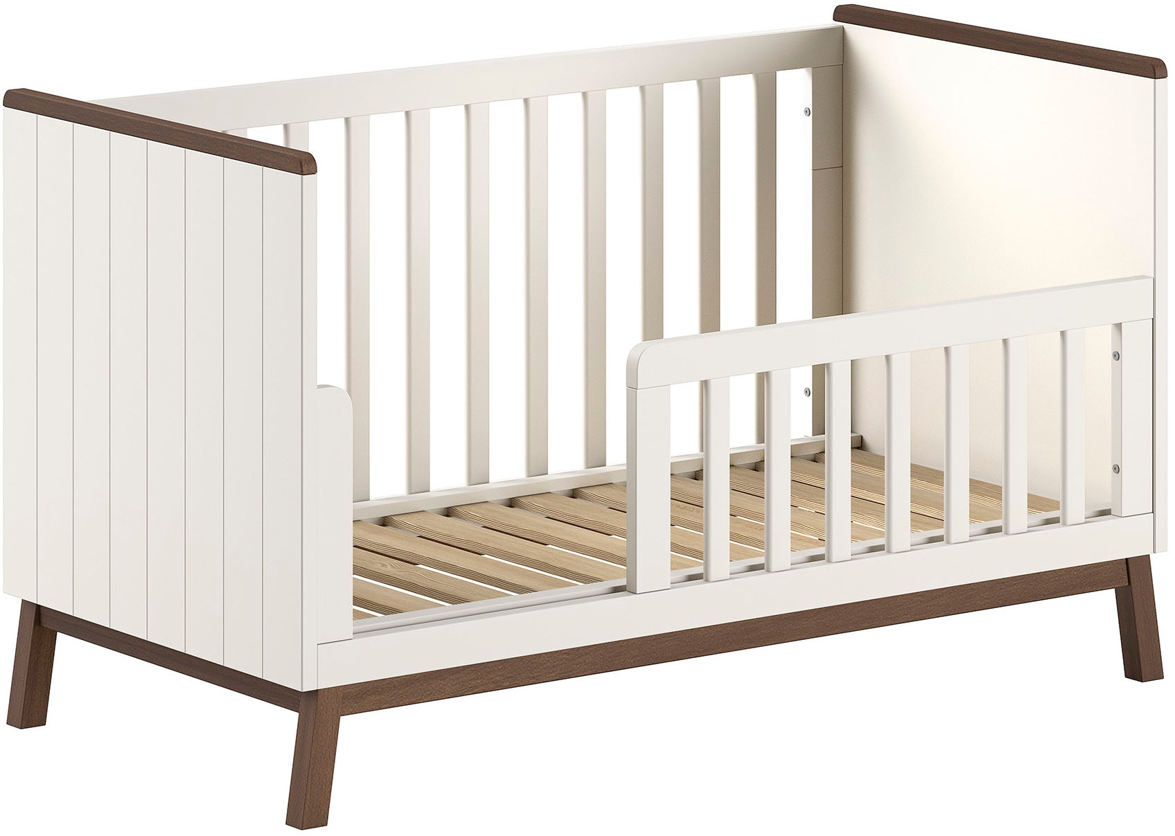 Vipack Lit bébé »Sezane 70x140 cm, in warmen Grau lackiert, Absatz nussbaumfarbig« avec sommier à latte réglable en 3 positions, convertible plus tard en lit junior