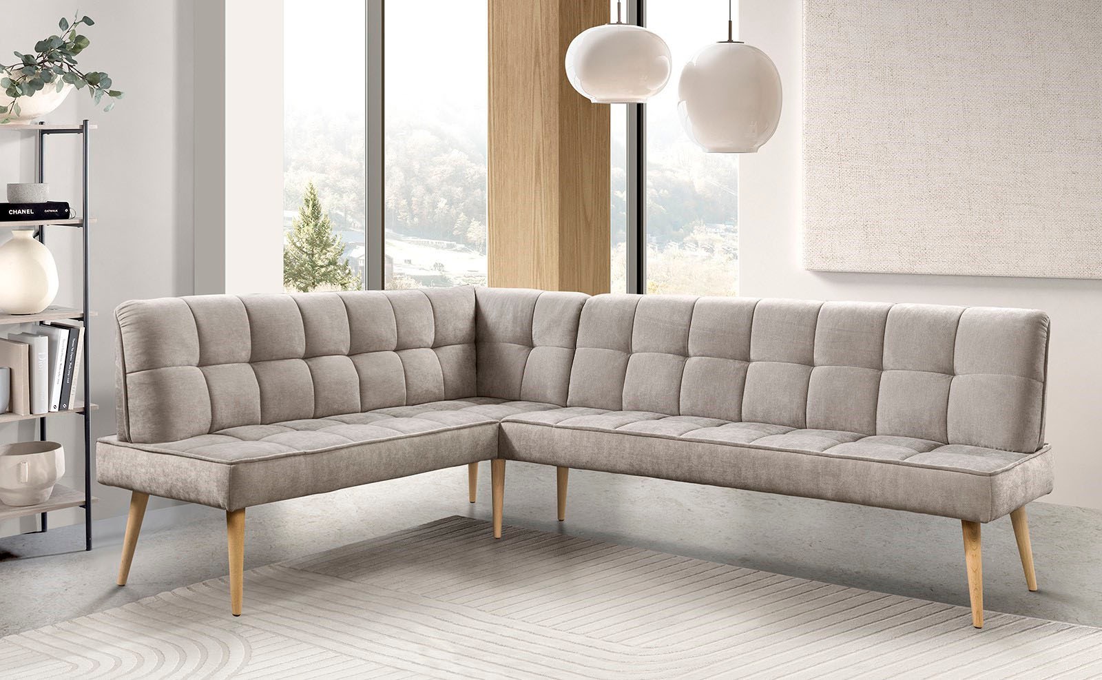 exxpo - sofa fashion Eckbank »Latte« moderne Sitz- und Rückensteppung, bequem und elegant, hoher Holzfuss