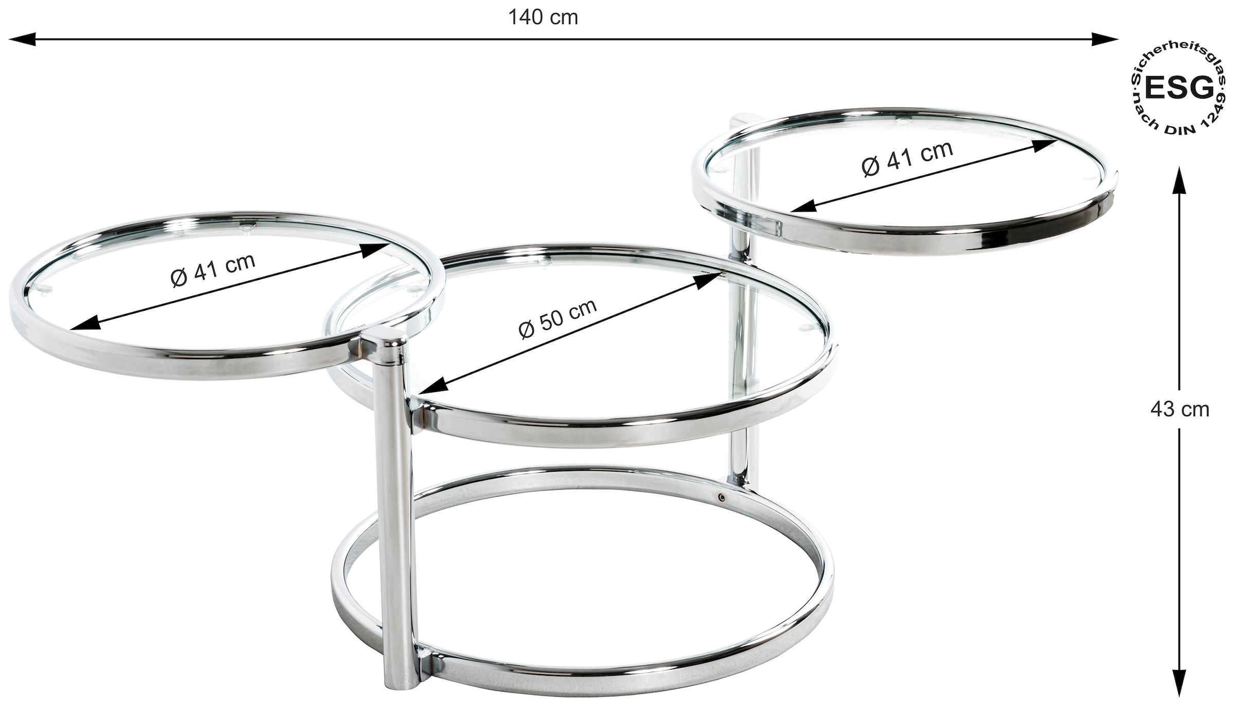 HAKU Table basse »Sofatisch, Wohnzimmertisch« 1 cuis tlg. rond - en métal argenté - Ø/H / cm