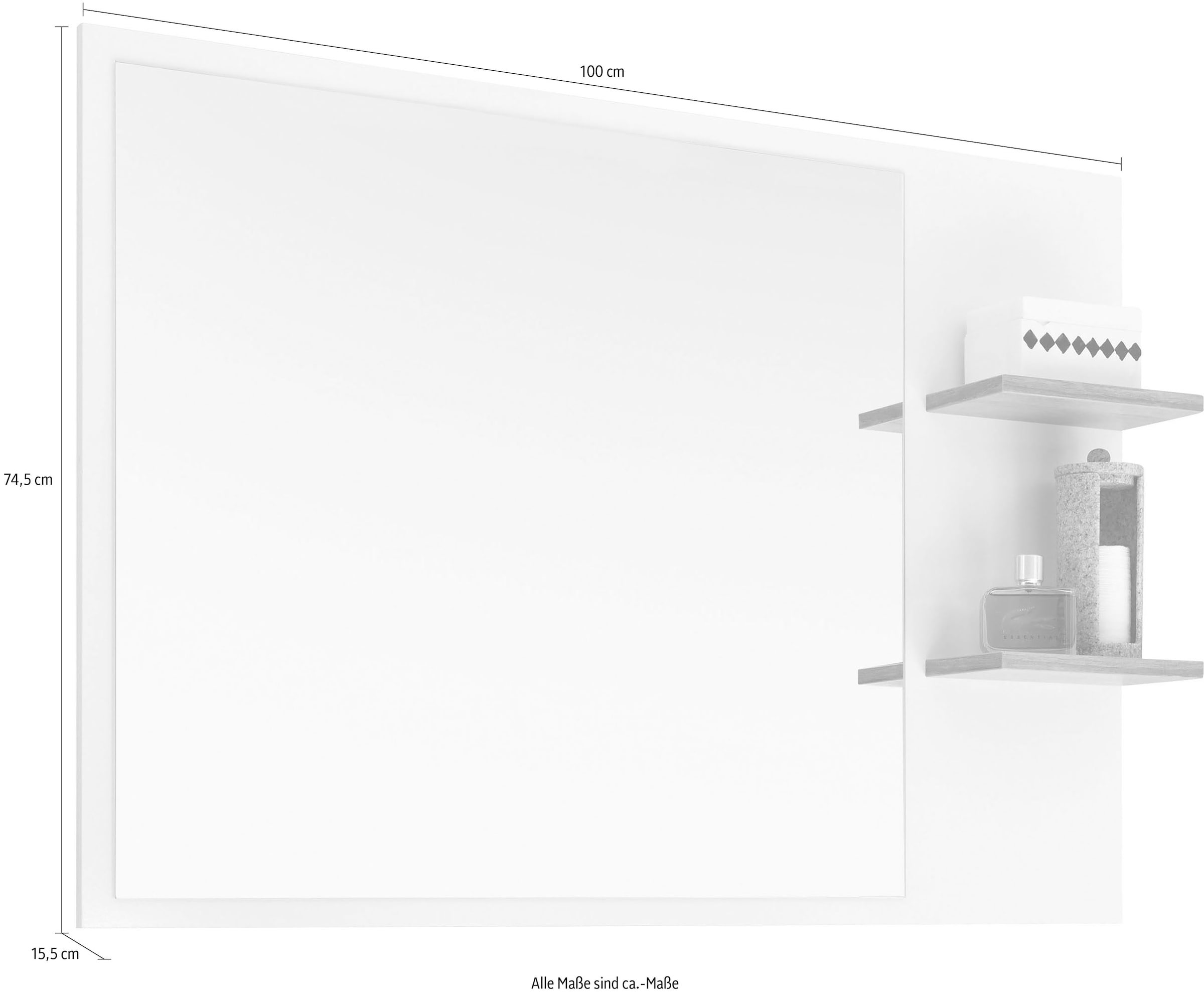 Saphir Miroir de salle de bain »Quickset 923 Spiegel 100 cm breit mit seitlicher Ablage« miroir de surface blanc brillant, imitation chêne Riviera horizontal
