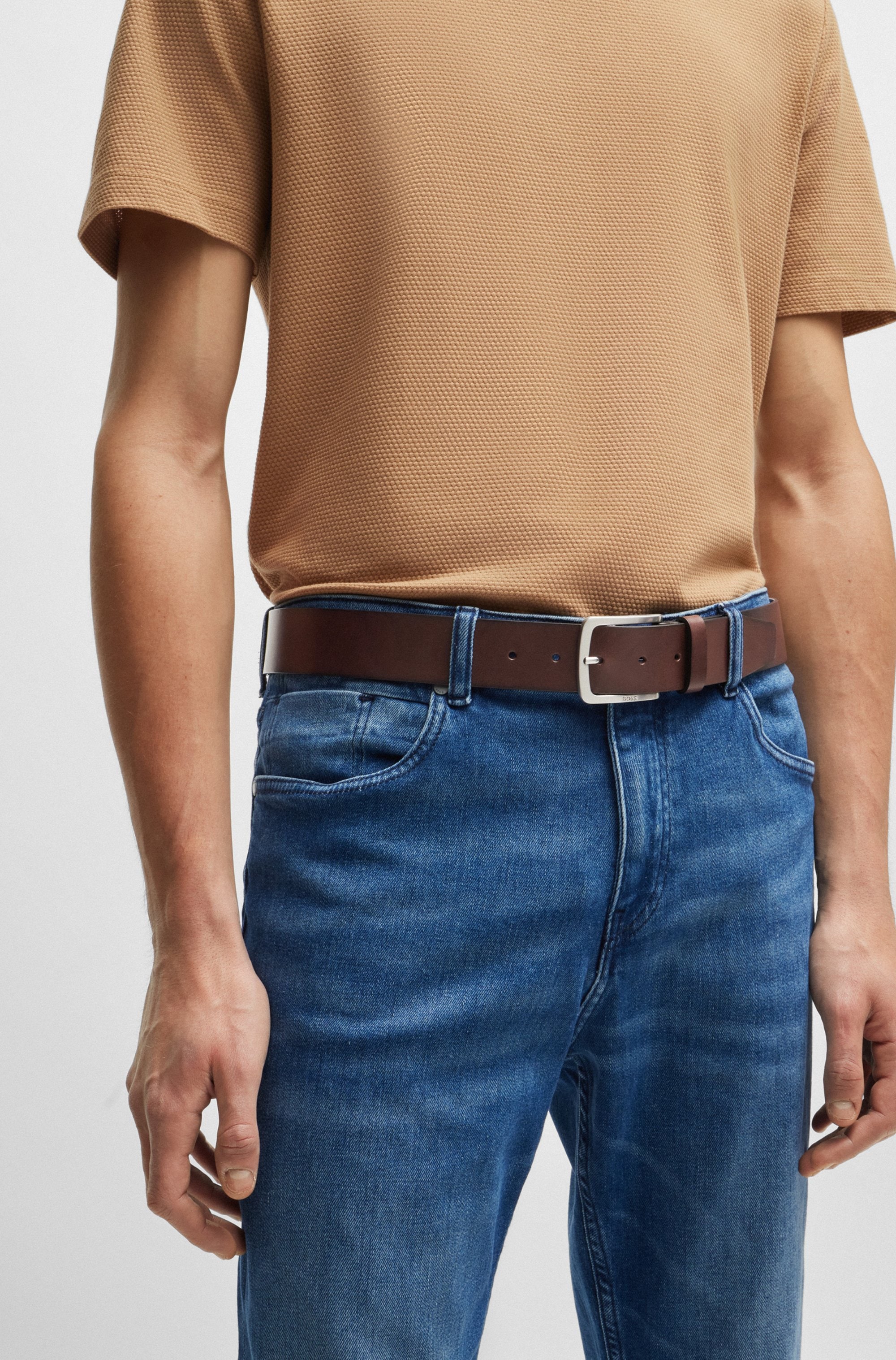 BOSS Ledergürtel »Jor-V_Sz40«, schlicht, mit dezenter Boss-Prägung auf der Schliesse