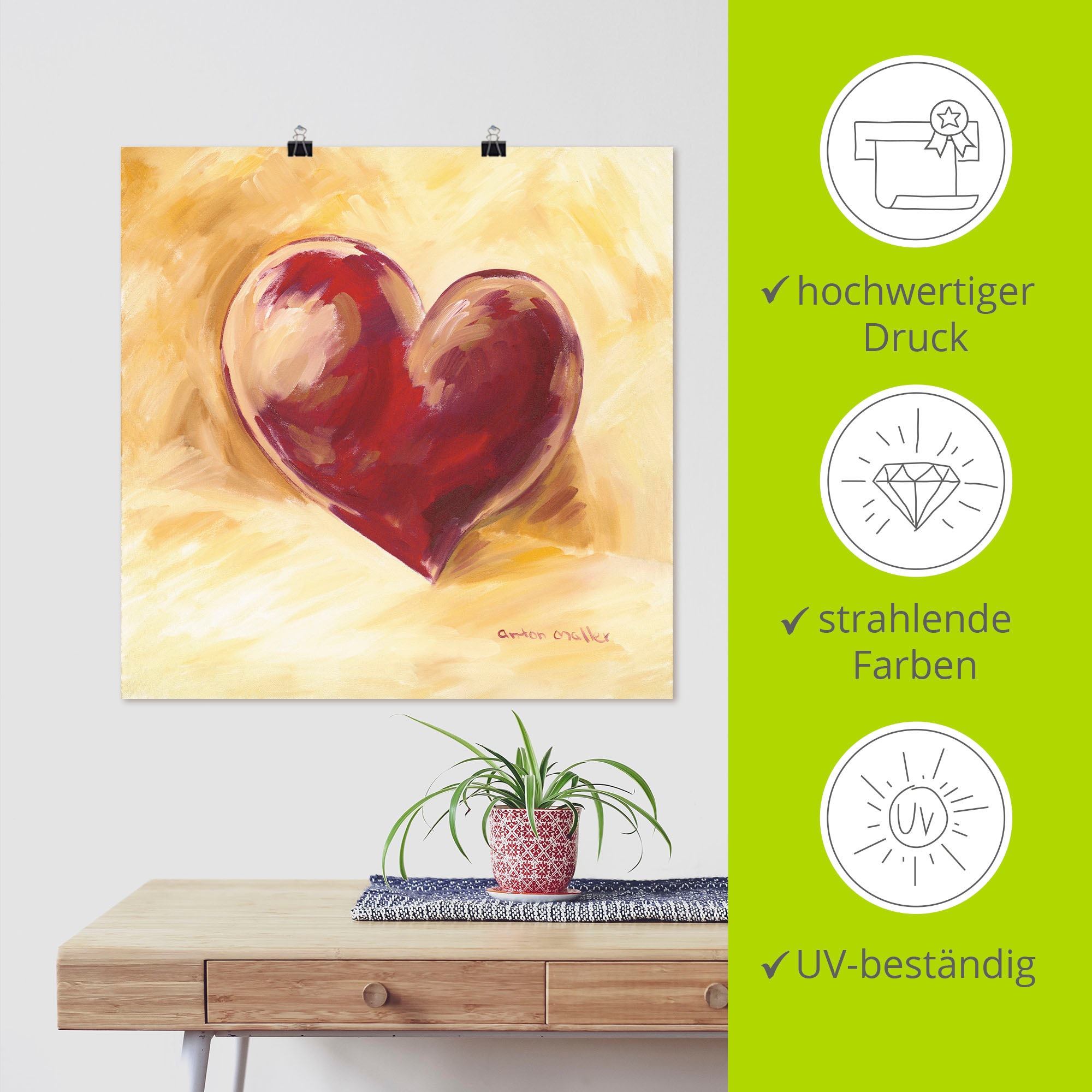 Artland Wandbild »Bordeauxrotes Herz«, Herzen, (1 St.), als Alubild, Outdoorbild, Poster, Wandaufkleber in verschied. Grössen