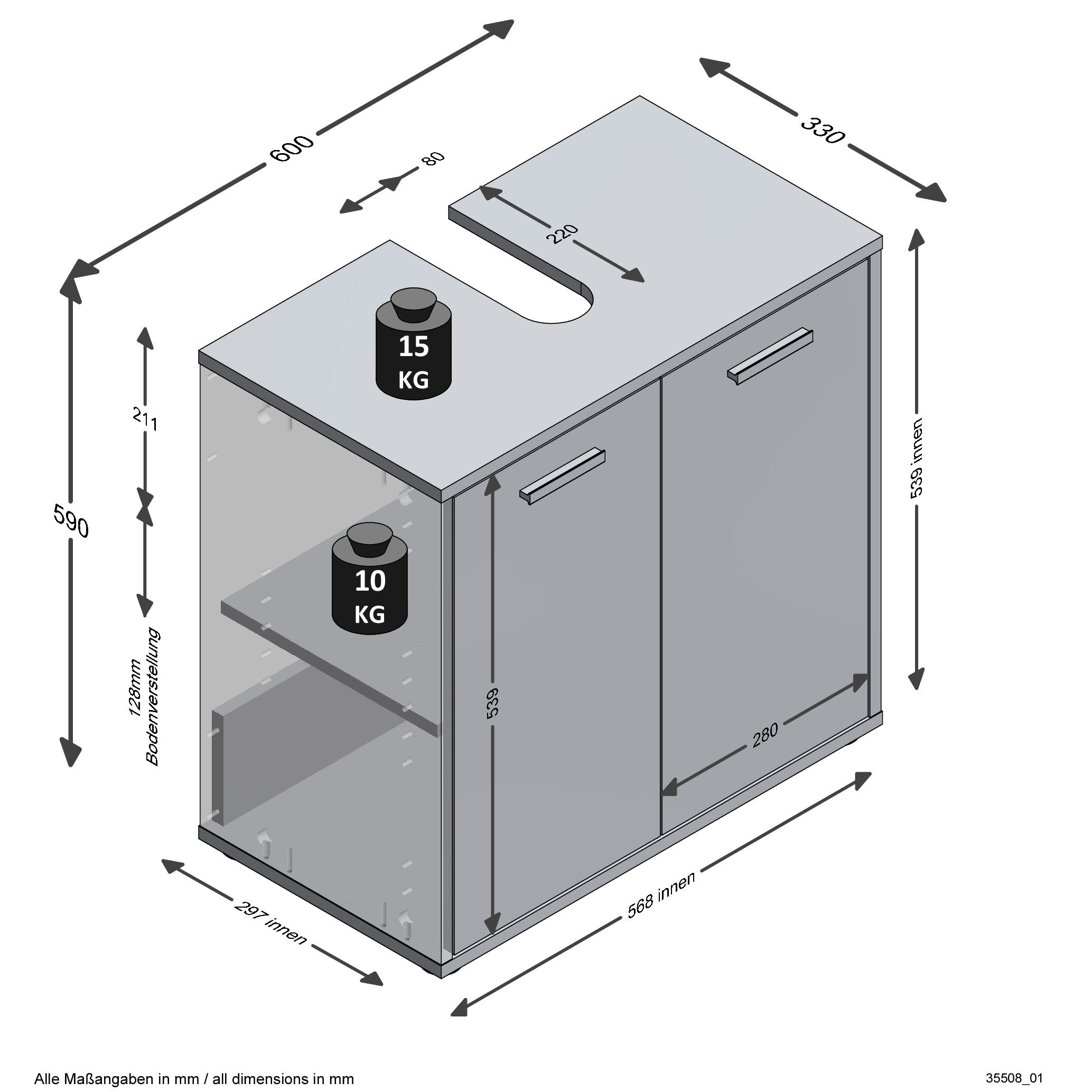 FMD Waschbeckenunterschrank »Madoc«, mit 2 Türen