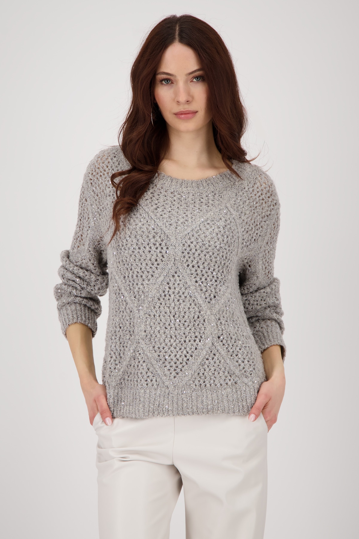 Image of Monari Strickpullover "Pullover Ajour Paillette" Mit Rundhalsausschnitt
