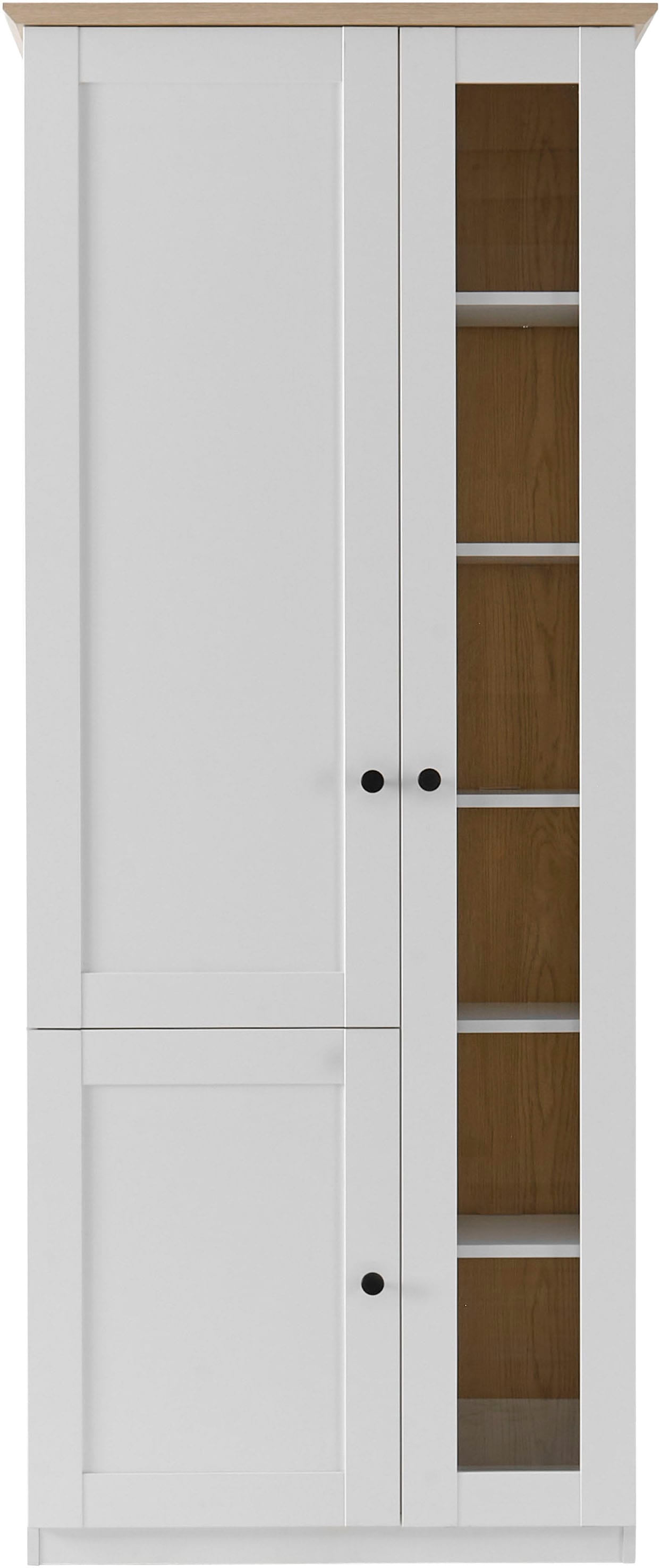 GOODproduct Vitrine »Brest, Standvitrine im Landhausstil, Glasvitrine, Vitrinenschrank« schwarze Metallgriffe, ausreichend Stauraum, Glastür, 203 cm hoch
