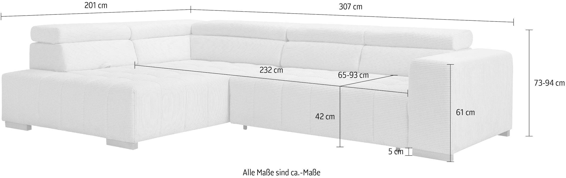 exxpo - sofa fashion Ecksofa »Elianos, hoher Sitzkomfort, aufwendige Kreuzsteppung im Sitz, L-Form«, Kopfteile & Sitztiefe verstellbar, ohne Bettfunktion, Cord, cappuccino