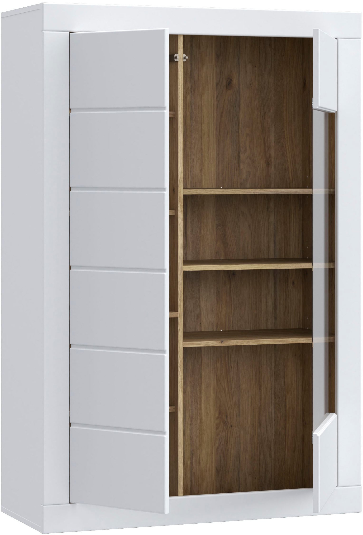 FORTE Vitrine »Lefkadas« BxH=101x151,2 cm,  Highboard, grifflose Front, breite Rahmenoptik, Tür mit Glaseinsatz