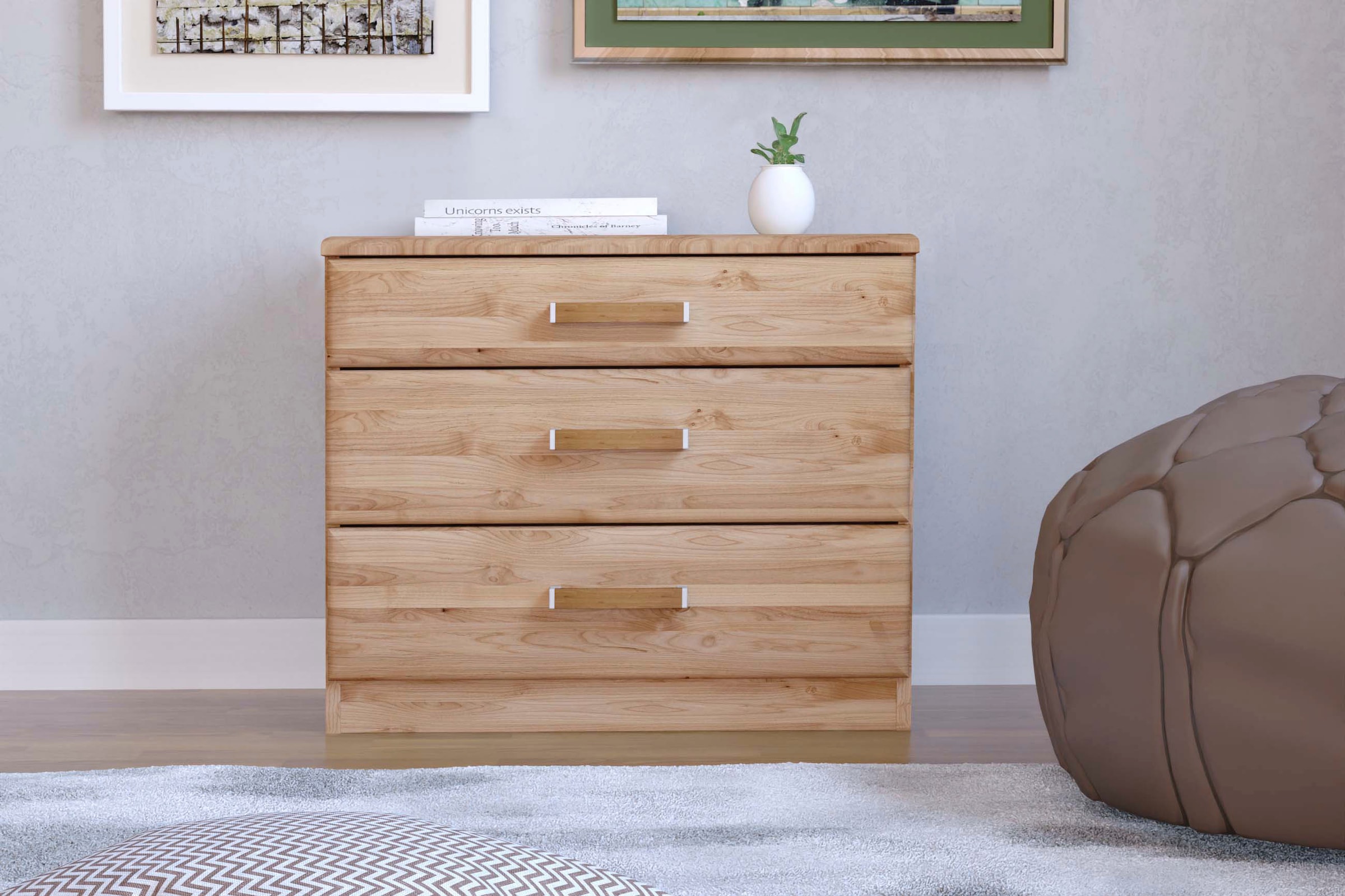 Image of WIEMANN Nachtkommode "Lausanne, Nachttisch, Nachtschrank, teilmassiv Erle, 3 Schubladen" 2er-Set, 60 x 50 x 36 cm (B/H/T), MADE IN GERMANY, Abdeckplatte und Schubkastenfronten aus Massivholz
