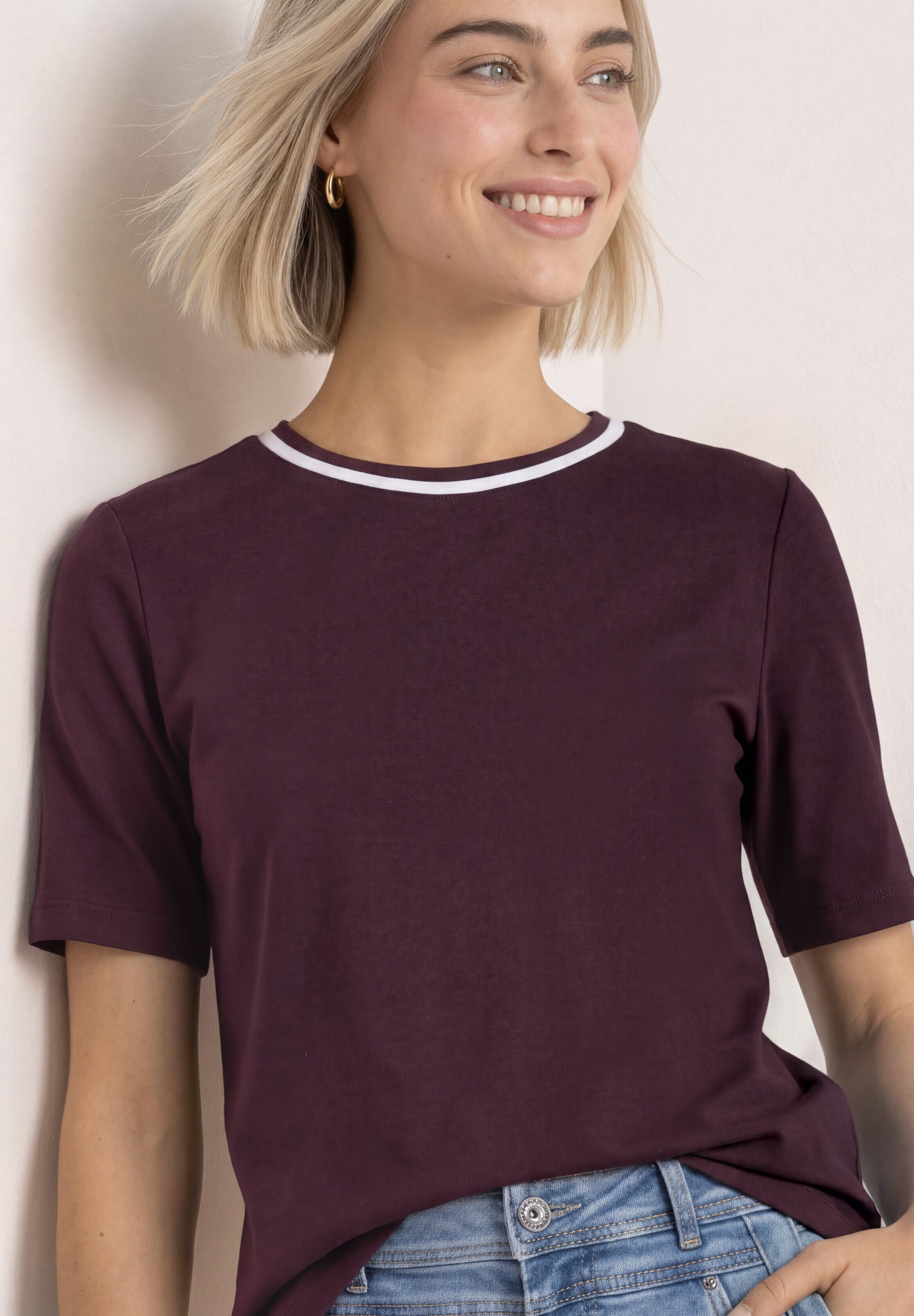 STREET ONE T-shirt à manches courtes T-shirt d'été avec détails contrastés