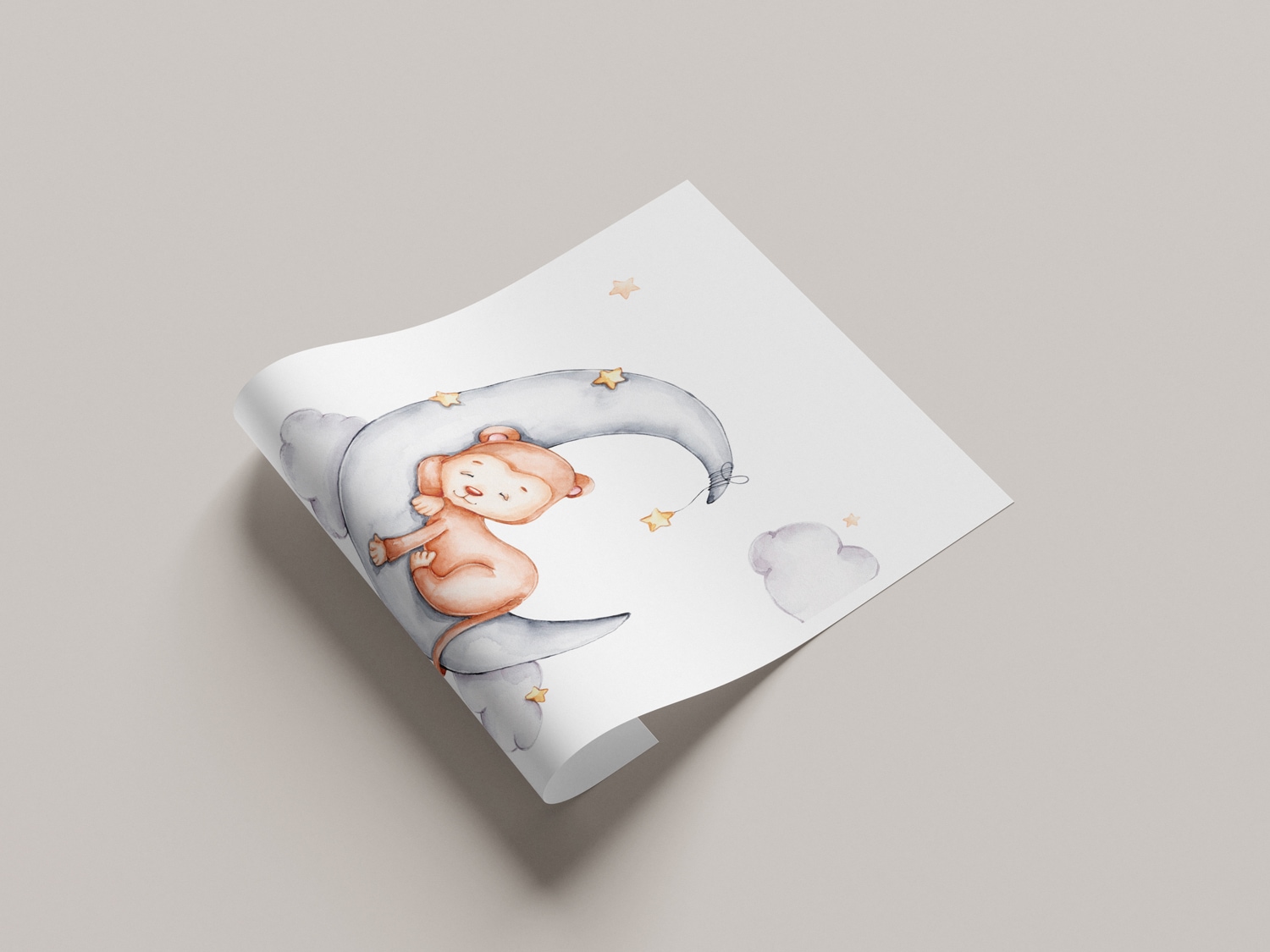 Lüttenhütt Bild mit Rahmen »oder Poster, Schlafender Affe auf Mond mit Sternen« Affen | Affenbilder | Fantasy | Tiere 1 Stk. tlg. HD Premium Druck