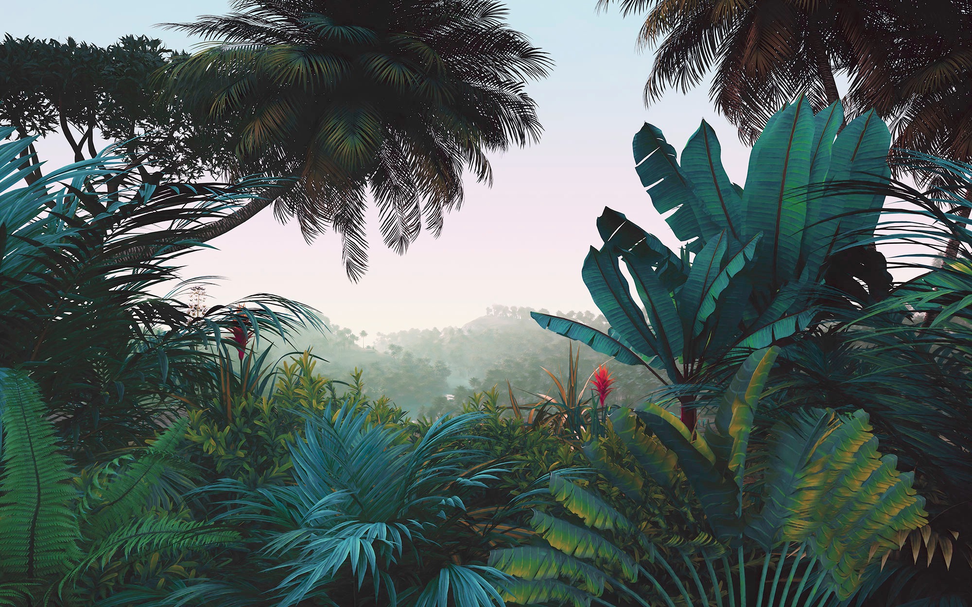Image of Komar Vliestapete "Digitaldruck Vlies - Jungle Morning - Grösse 400 x 250 cm" bedruckt glatt Wohnzimmer, Schlafzimmer