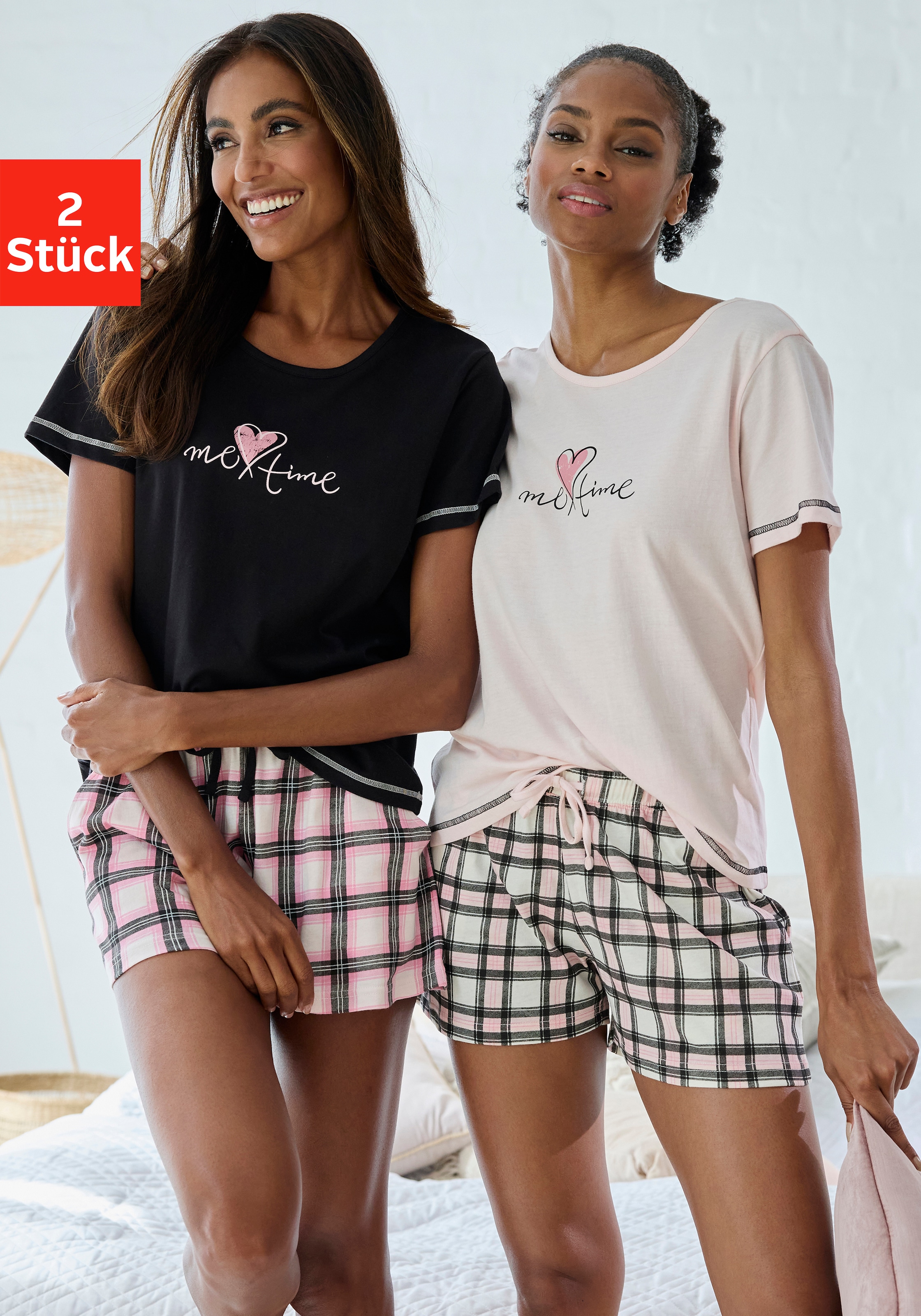 Image of Vivance Dreams Shorty Packung, 2 Stück, 4 tlg. im Doppelpack mit Karomuster