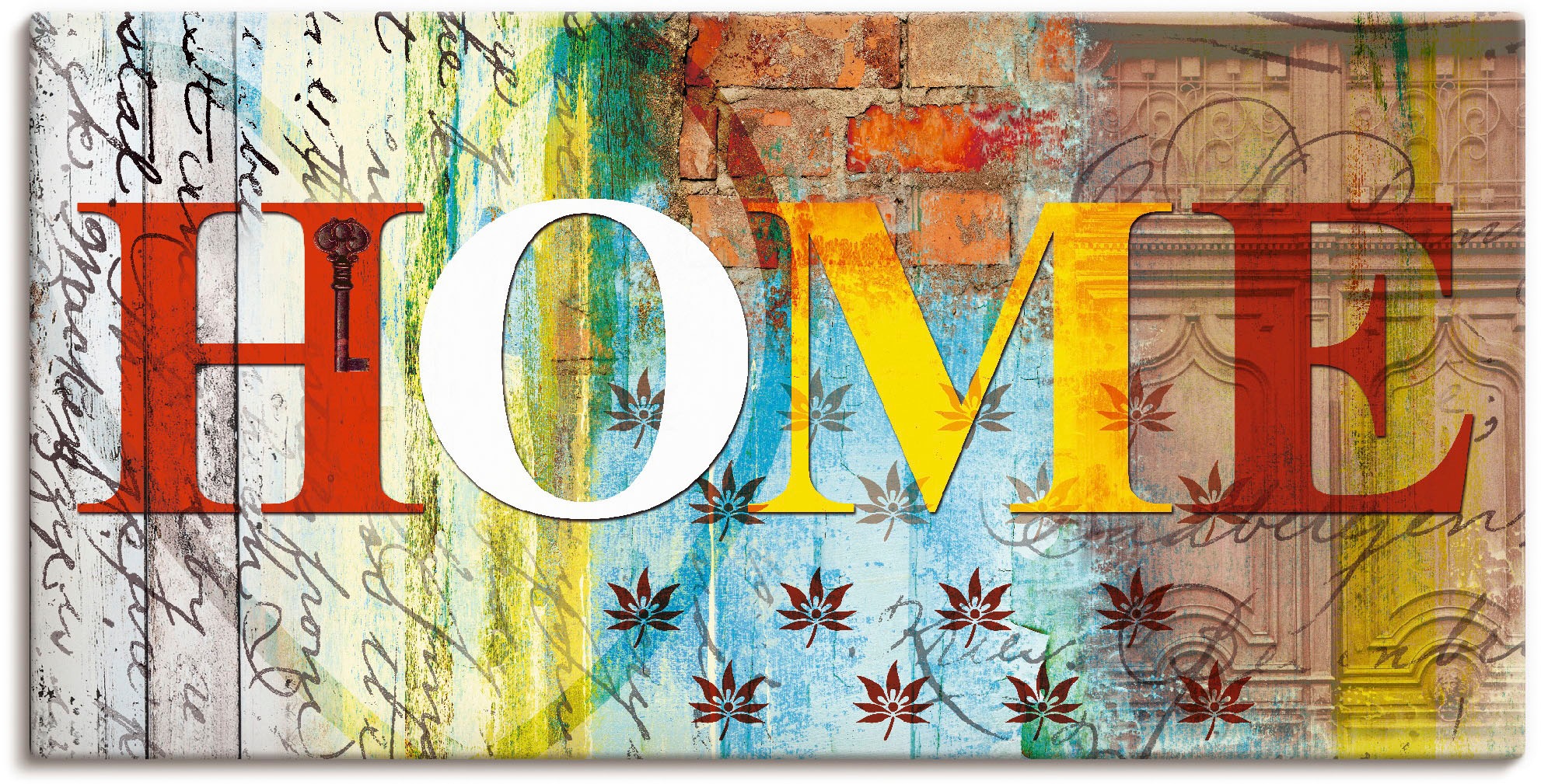 Image of Artland Wandbild »Buntes Zuhause«, Sprüche & Texte, (1 St.), in vielen Grössen & Produktarten -Leinwandbild, Poster, Wandaufkleber / Wandtattoo auch für Badezimmer geeignet bei Ackermann Versand Schweiz