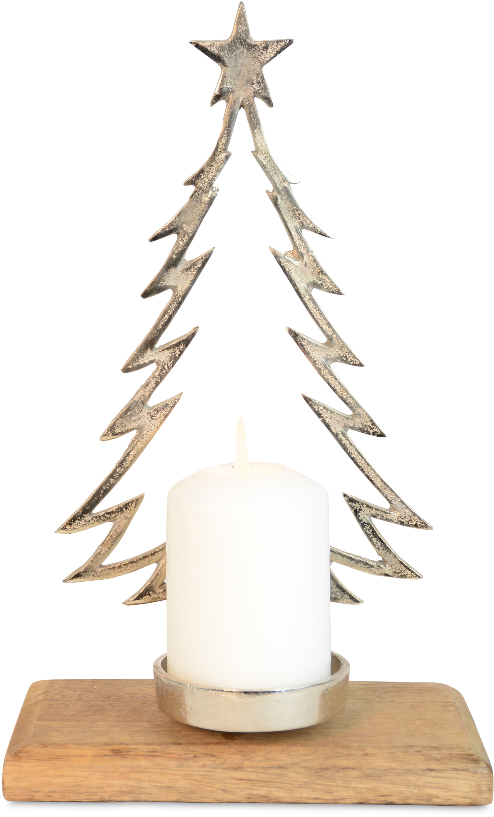 Kerzenhalter, (1 St.), Höhe ca. 32 cm, Baumsilhouette aus Metall auf Holzsockel