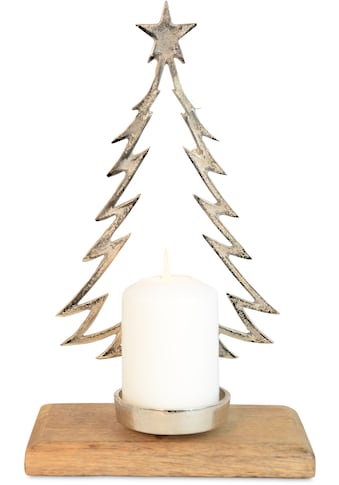 Kerzenhalter, (1 St.), Höhe ca. 32 cm, Baumsilhouette aus Metall auf Holzsockel