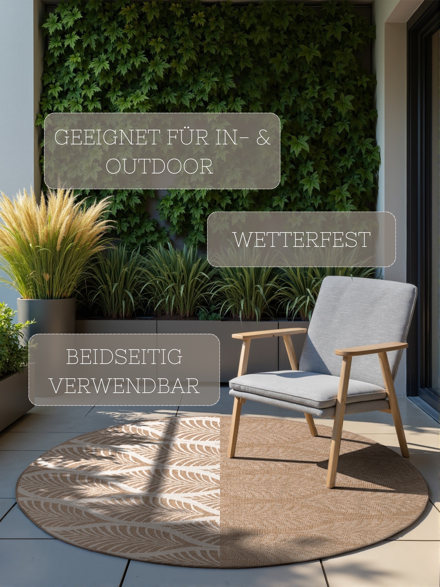 HANSE Home Outdoorteppich »Liora Wendeteppich«, rund, 5 mm Höhe, In und Outdoor, Flachgewebe, wetterfest, pflegeleicht, robust
